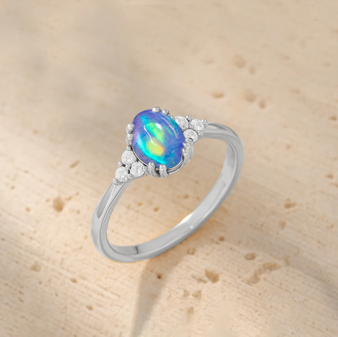 925 Sterling Silver Blue Opal Oval Solitaire Ring Fine Jewelry - Image 2