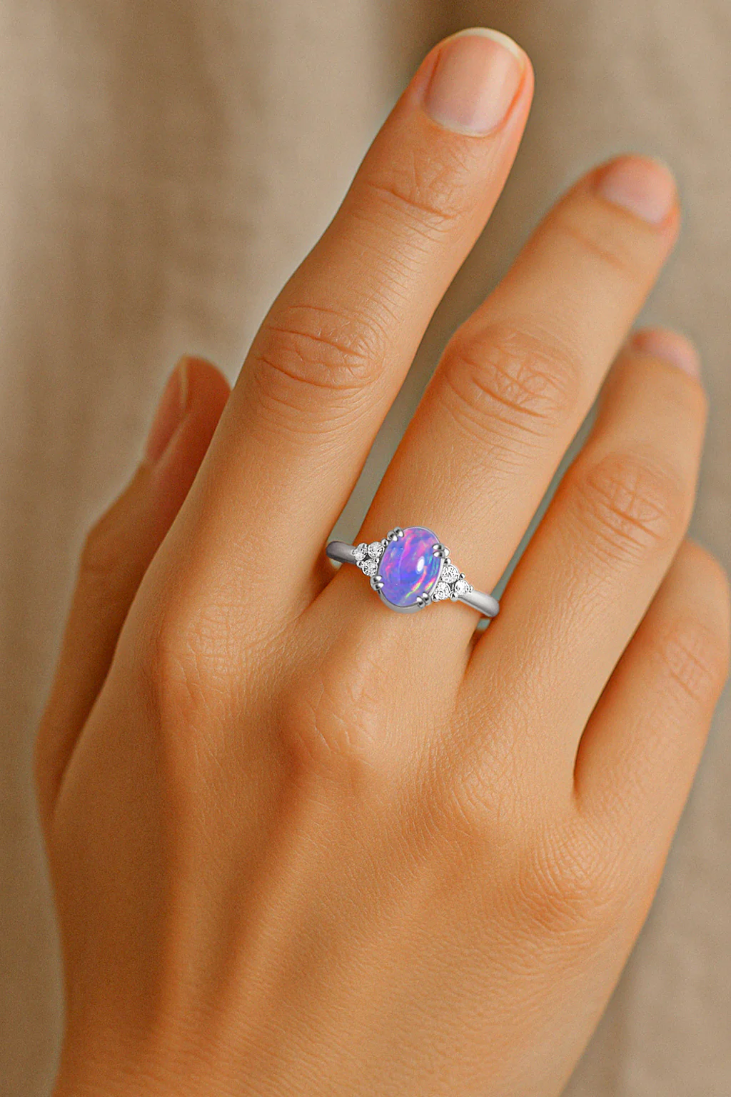 925 Sterling Silver Lavender Opal Oval Solitaire Ring Fine Jewelry - Image 2