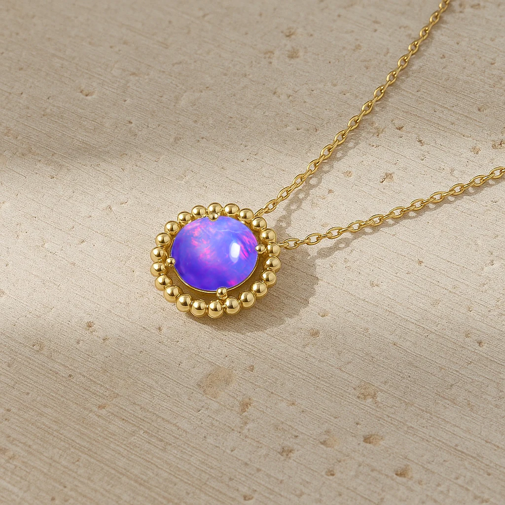 925 Sterling Silver Lavender Opal Solitaire Pendant Smooth 5mm Gem - Image 5