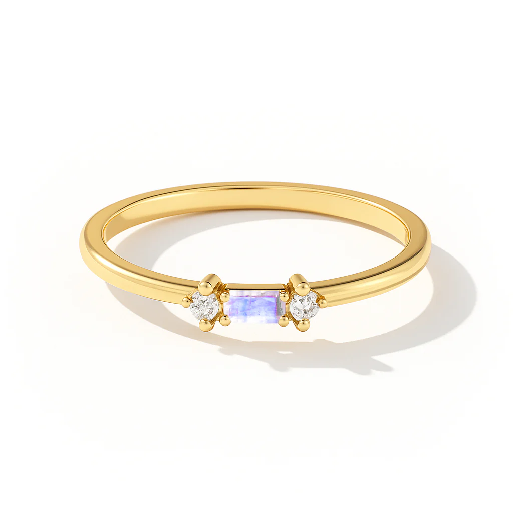 925 Sterling Silver Moonstone Baguette Solitaire Ring with 4x2mm Stone 0.30ct - Image 7