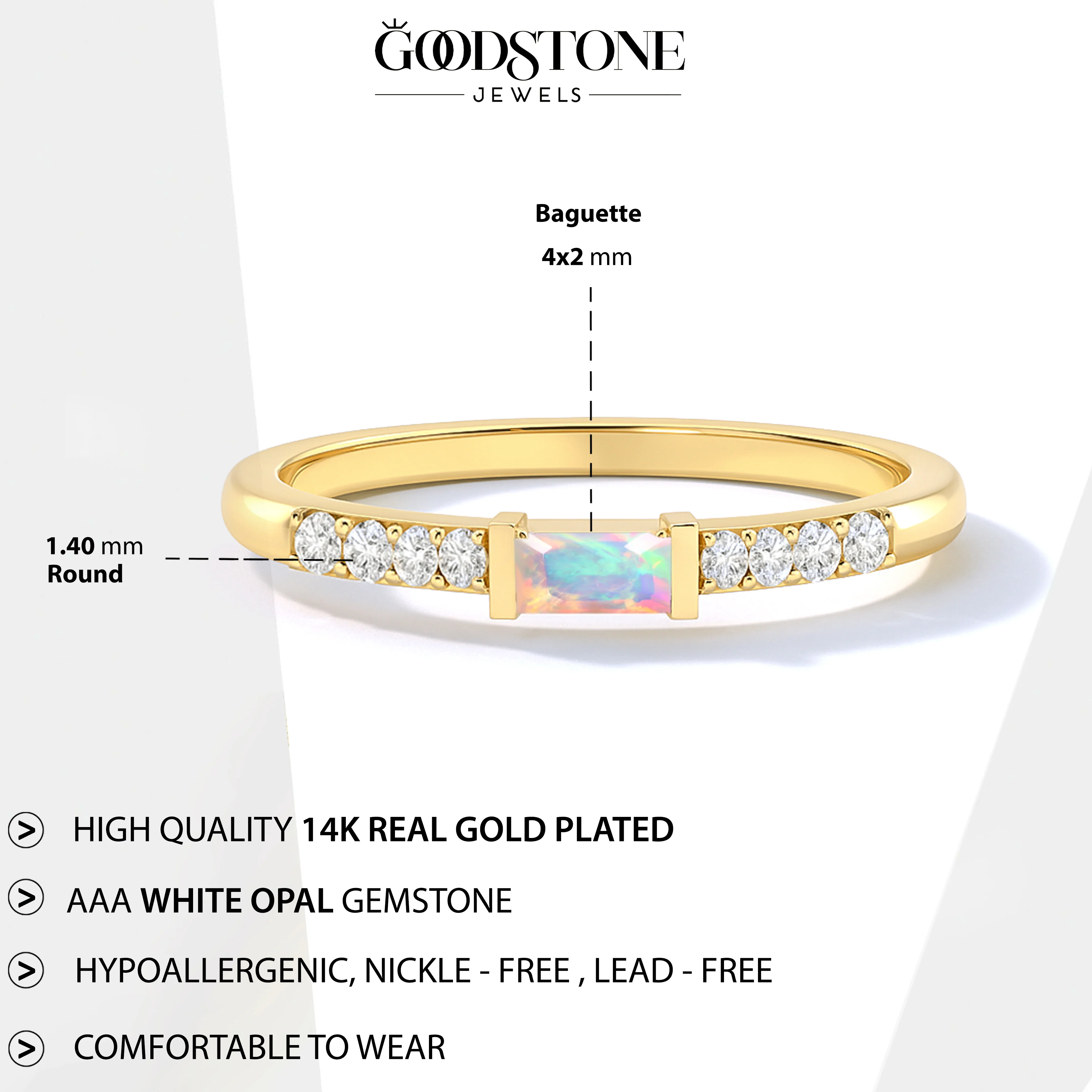 925 Sterling Silver White Opal Baguette Solitaire Designed Ring with 4x2mm Stone 0.20ct - Image 15