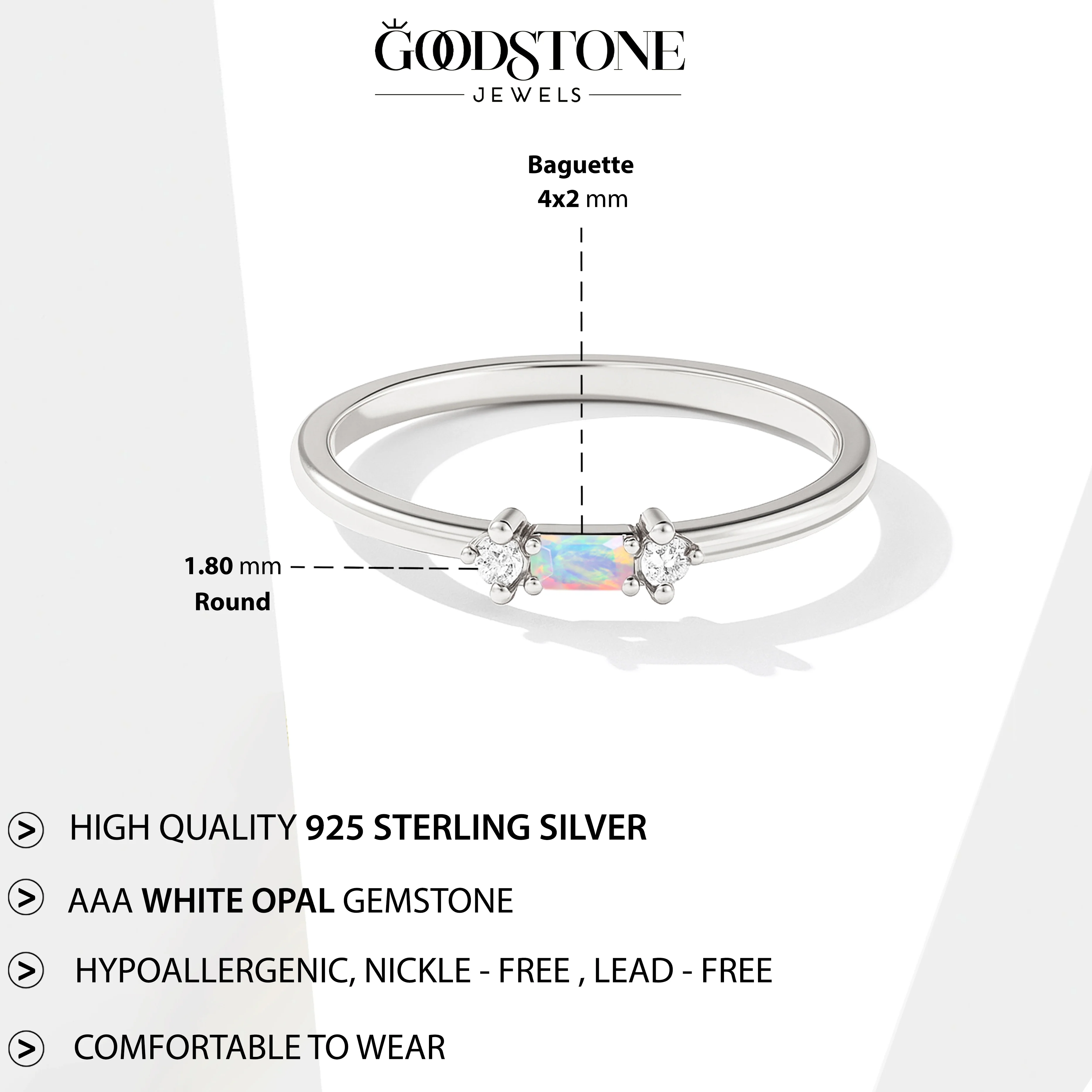 925 Sterling Silver White Opal Baguette Solitaire Ring with 4x2mm Stone 0.20ct - Image 7