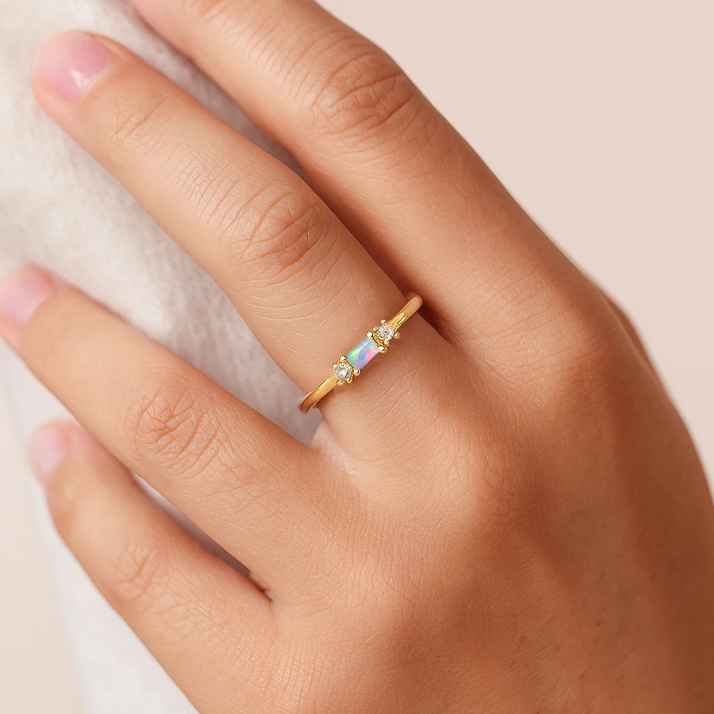 925 Sterling Silver White Opal Baguette Solitaire Ring with 4x2mm Stone 0.20ct - Image 9