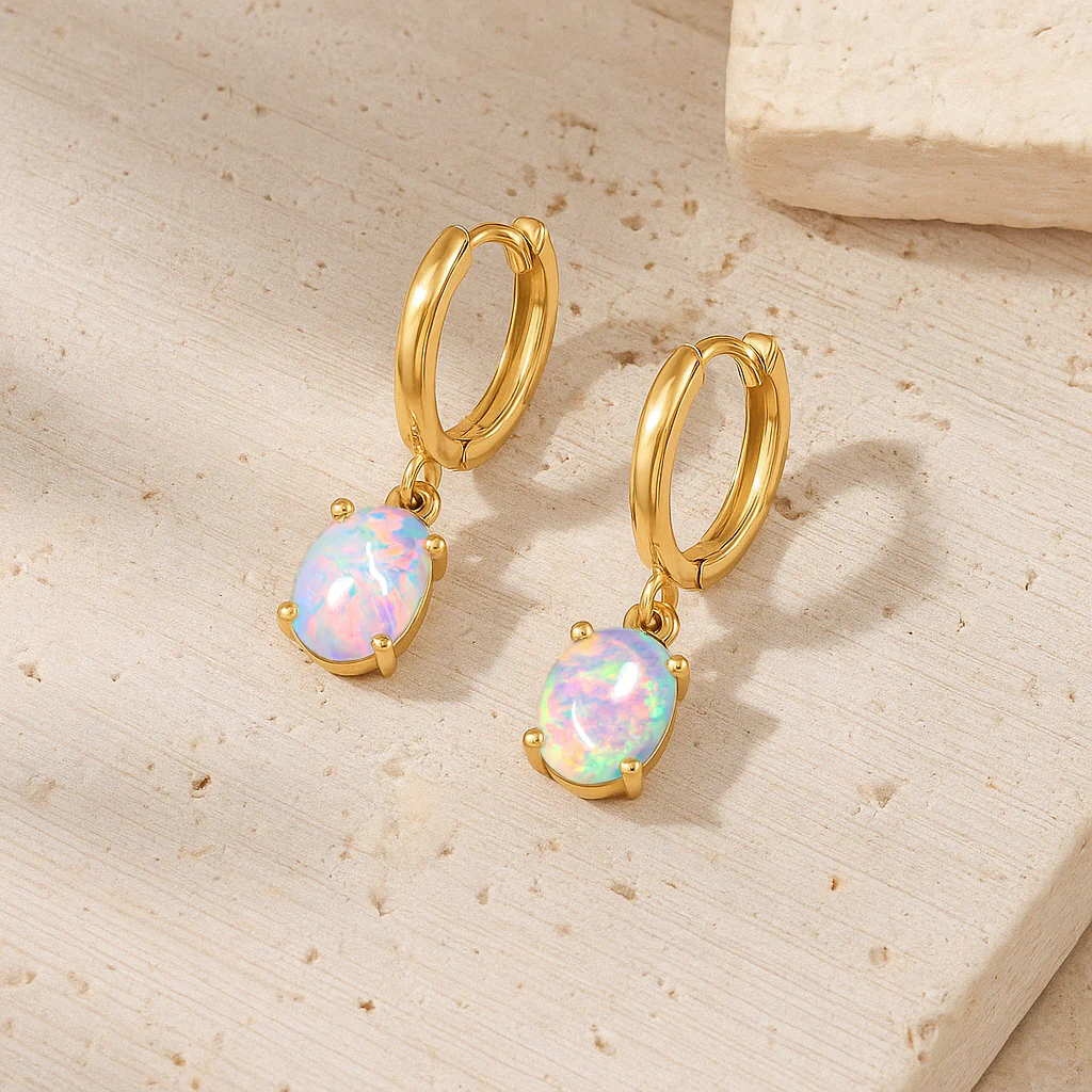 925 Sterling Silver White Opal Oval Drop Hoop Earrings Luxury 1.80 Ct - Image 11