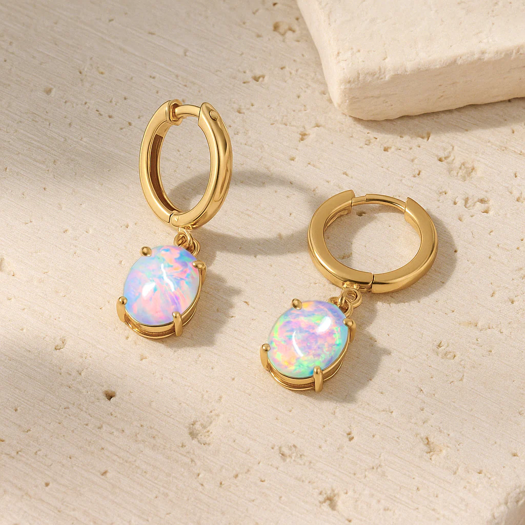 925 Sterling Silver White Opal Oval Drop Hoop Earrings Luxury 1.80 Ct - Image 12