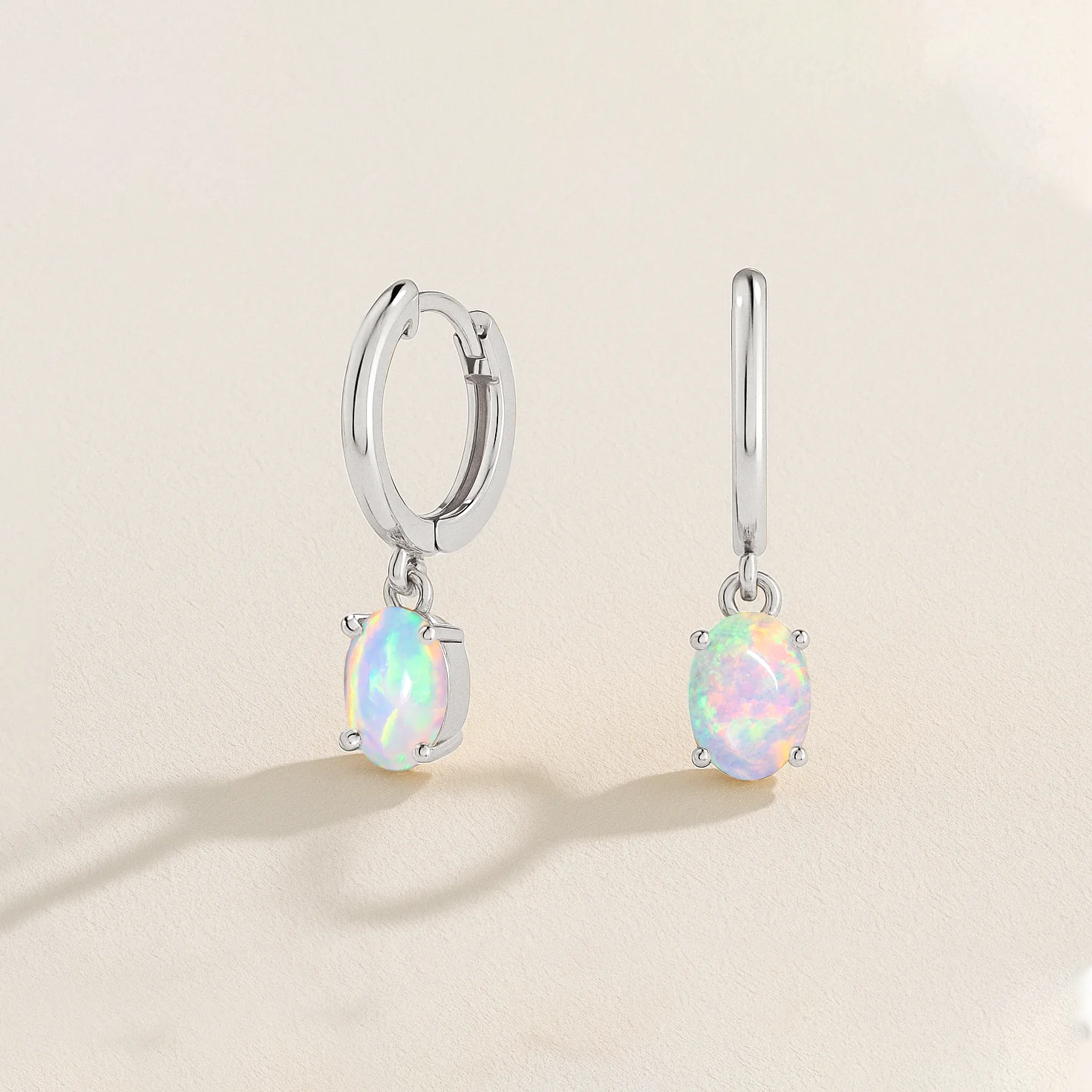 925 Sterling Silver White Opal Oval Drop Hoop Earrings Luxury 1.80 Ct - Image 2