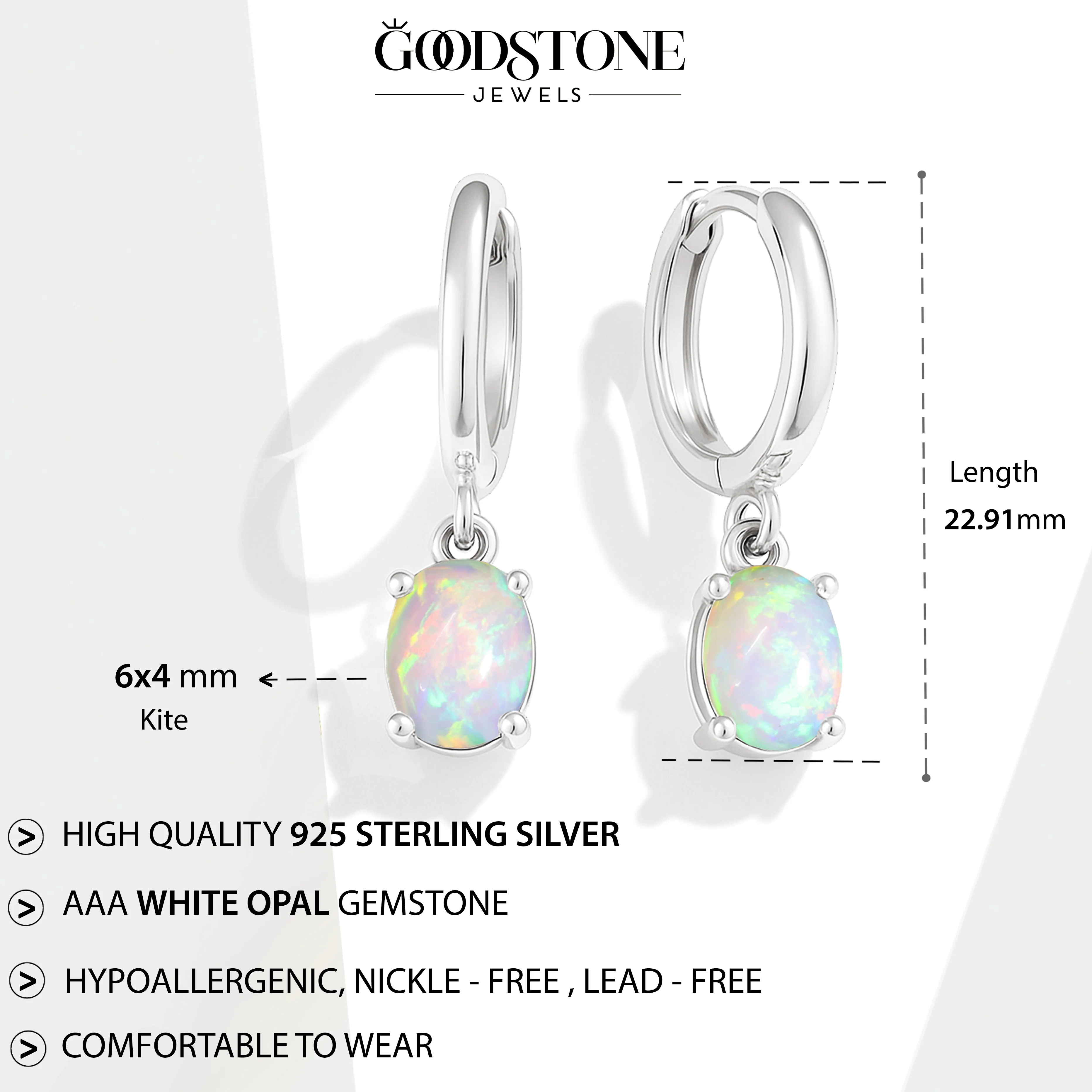 925 Sterling Silver White Opal Oval Drop Hoop Earrings Luxury 1.80 Ct - Image 5
