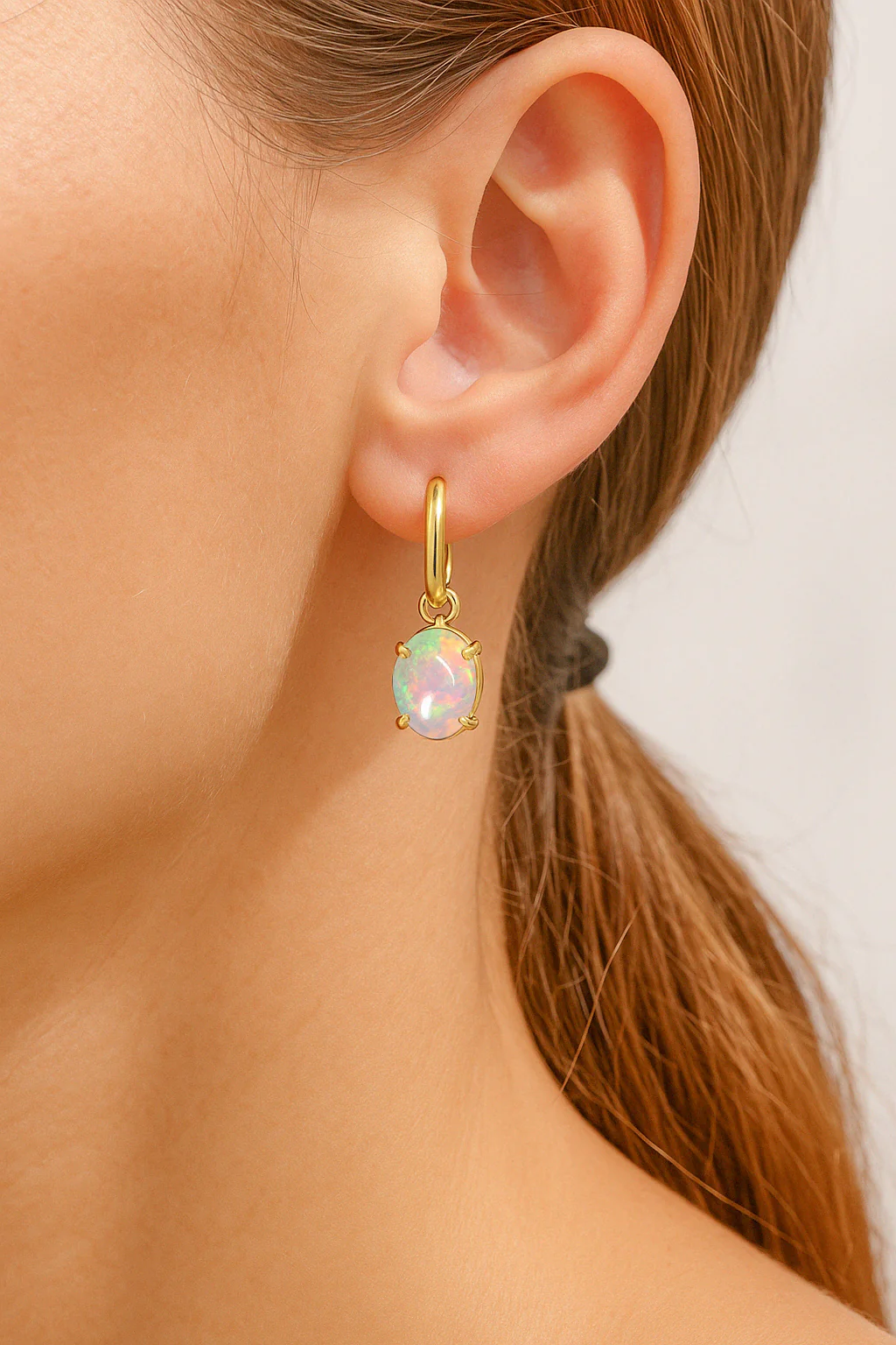 925 Sterling Silver White Opal Oval Drop Hoop Earrings Luxury 1.80 Ct - Image 7