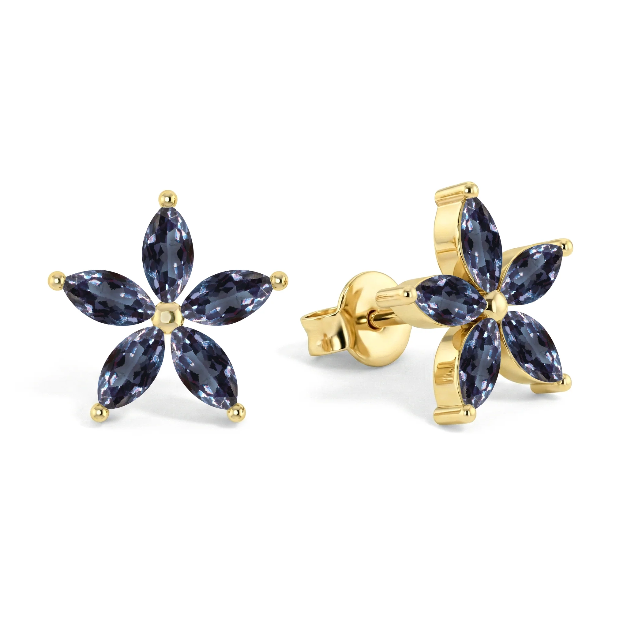 Alexandrite Flower and Marquis Shape Stud Earring in 925 Sterling Silver 4X2 MM 3ct. - Image 2