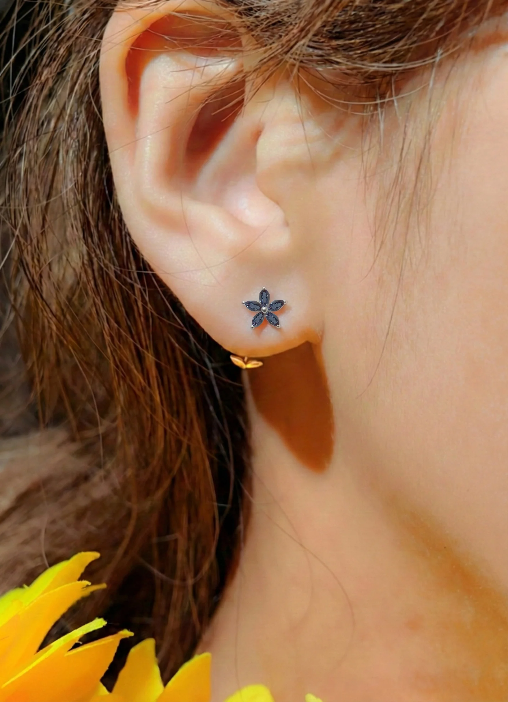 Alexandrite Flower and Marquis Shape Stud Earring in 925 Sterling Silver 4X2 MM 3ct. - Image 4