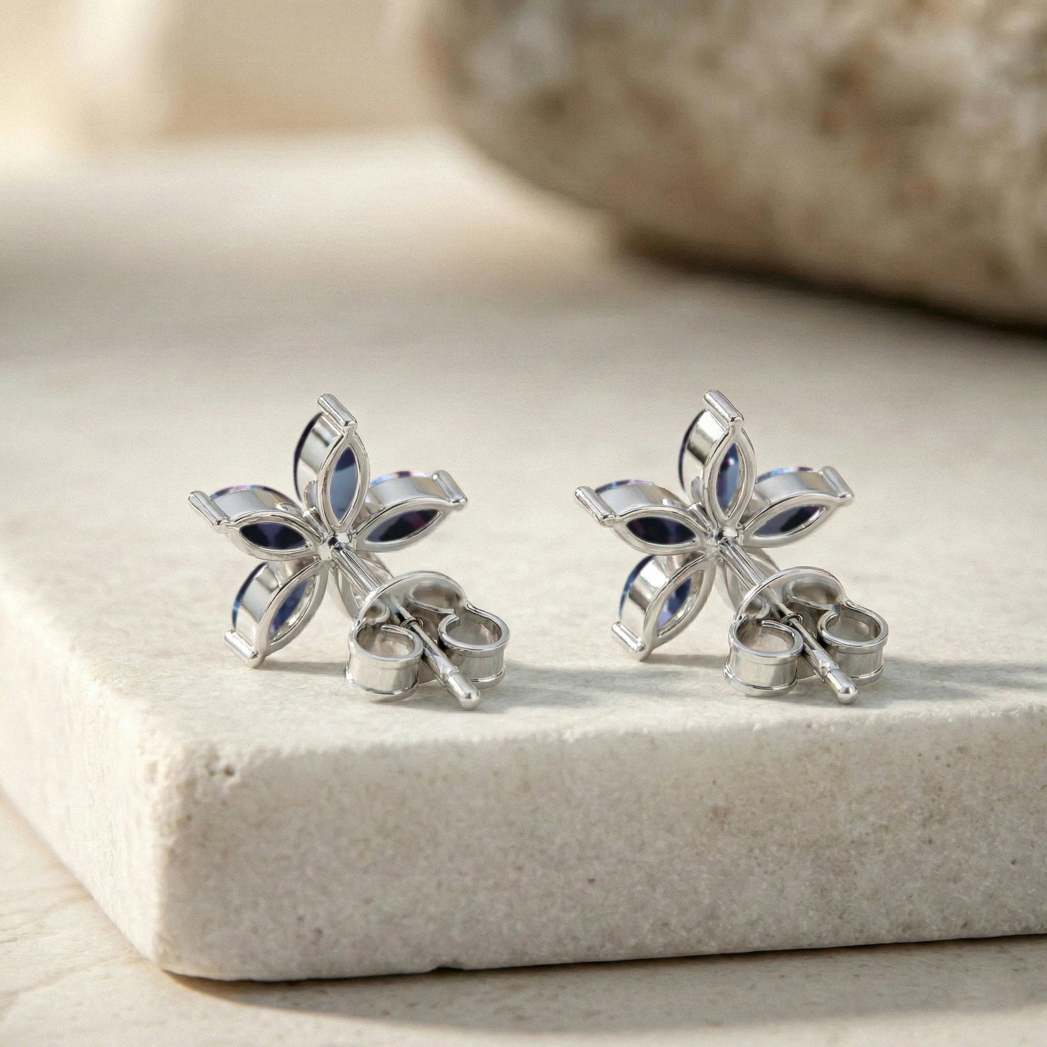 Alexandrite Flower and Marquis Shape Stud Earring in 925 Sterling Silver 4X2 MM 3ct. - Image 8