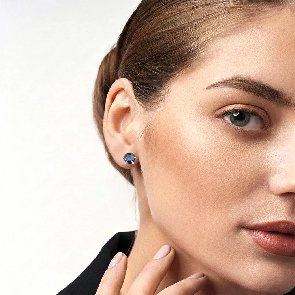 Alexandrite Hexagon Stud Earring in 925 Sterling Silver 6 MM 2ct - Image 5