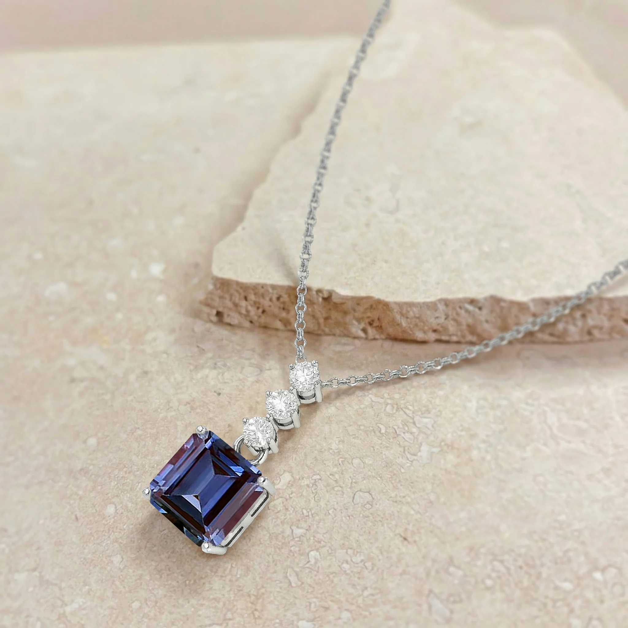 Alexandrite Octagon Solitaire Pendant Necklace in 925 Sterling Silver 8 MM 2ct - Image 2