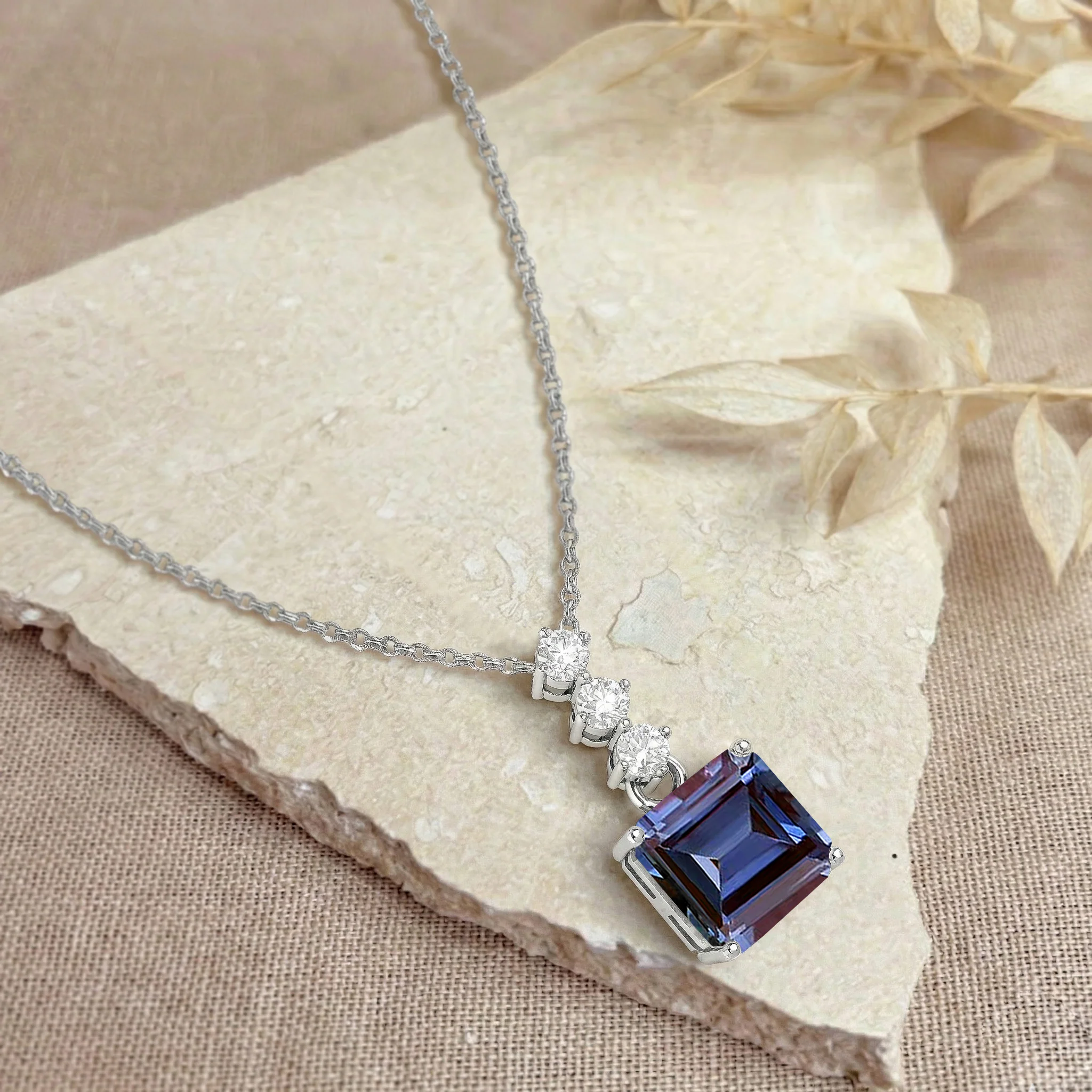 Alexandrite Octagon Solitaire Pendant Necklace in 925 Sterling Silver 8 MM 2ct - Image 3