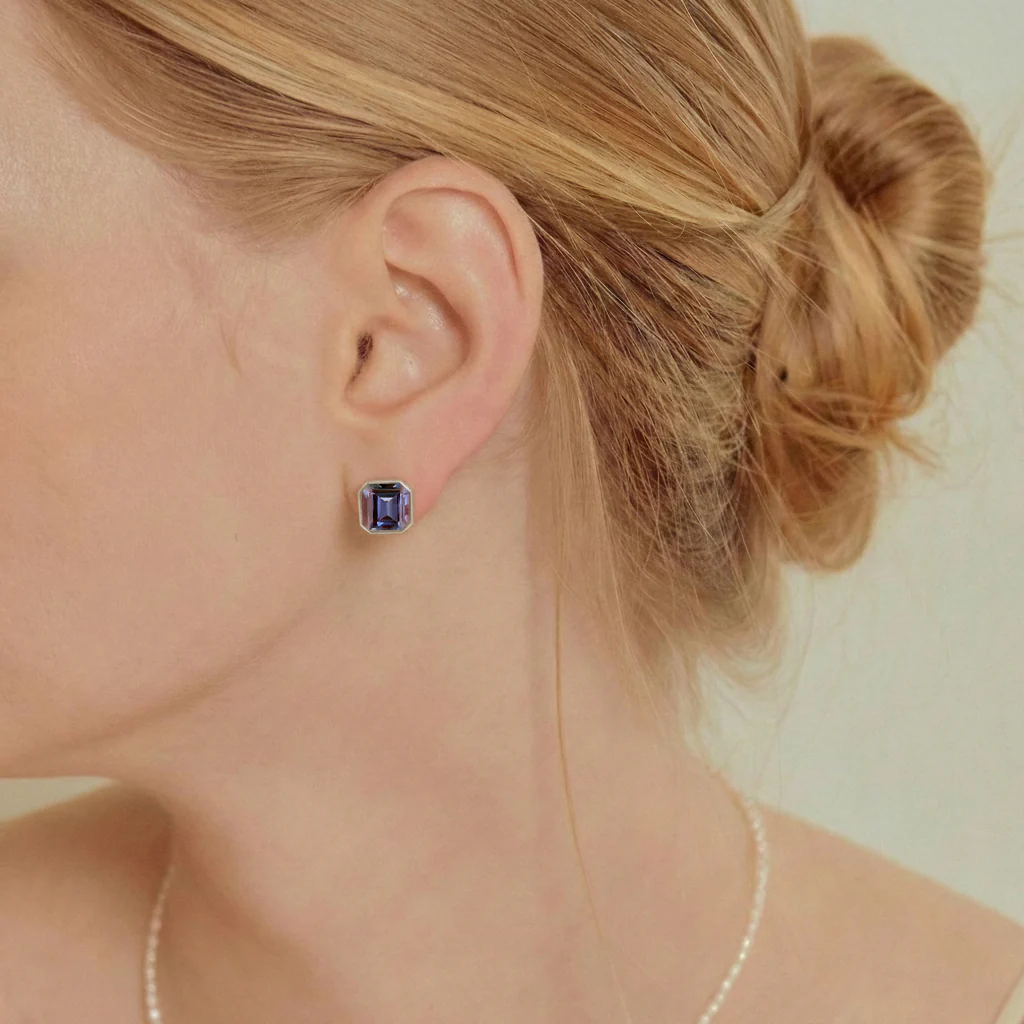 Alexandrite Octagon Stud Earring in 925 Sterling Silver 6MM 2ct. - Image 5