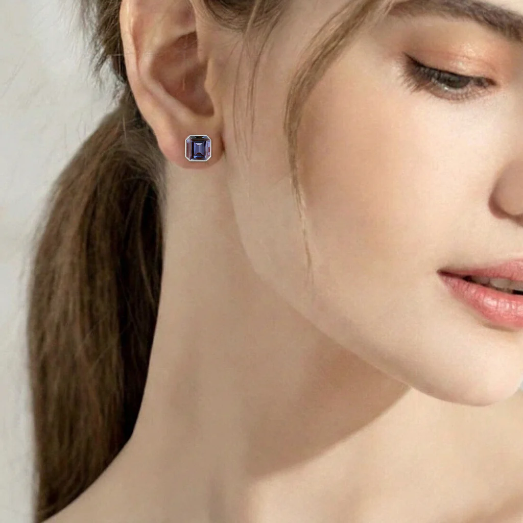 Alexandrite Octagon Stud Earring in 925 Sterling Silver 6MM 2ct. - Image 7
