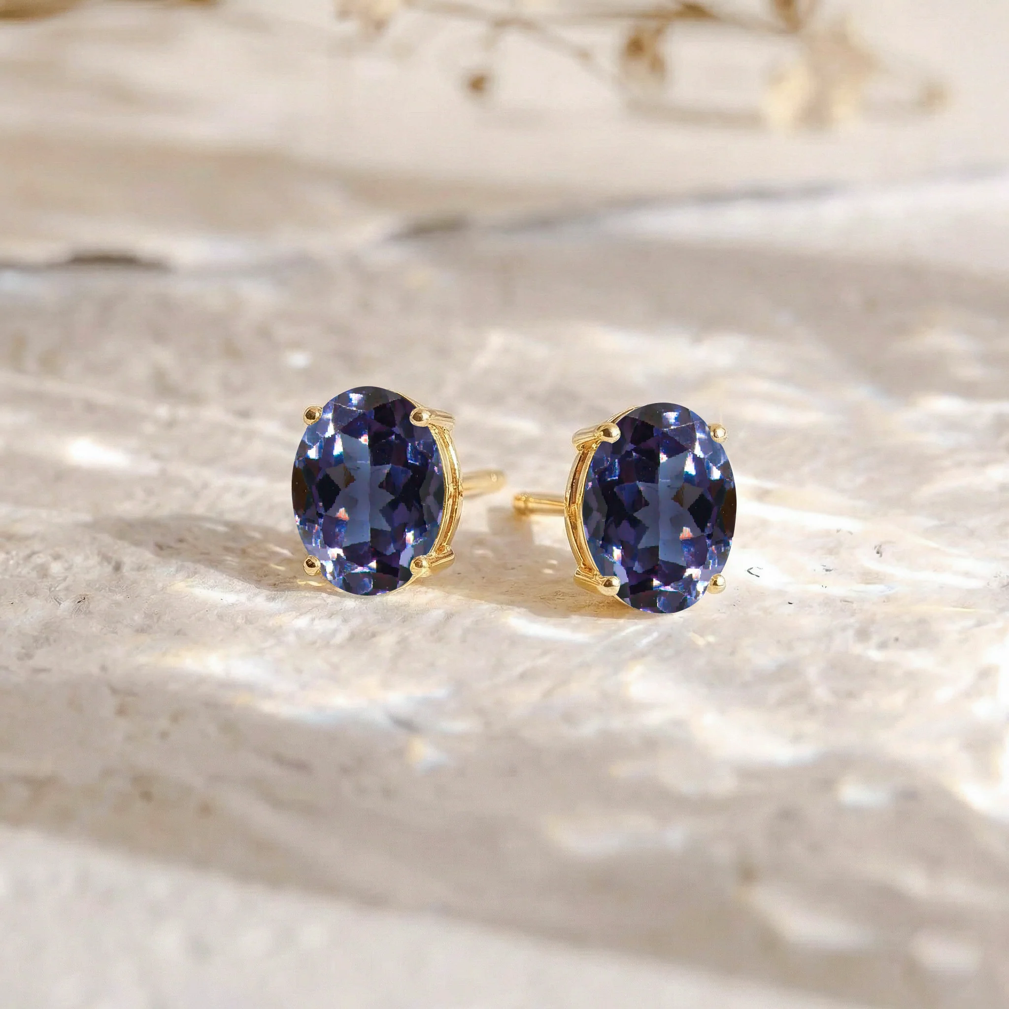 Alexandrite Oval Solitaire Stud Earrings in  925 Sterling Silver 5.35ct - Image 8
