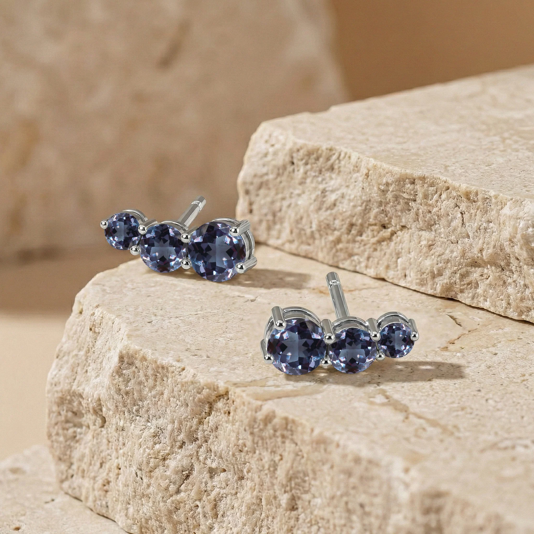 Alexandrite Round Stud Earring in 925 Sterling Silver 5X4X3MM 1.40 ct. - Image 4