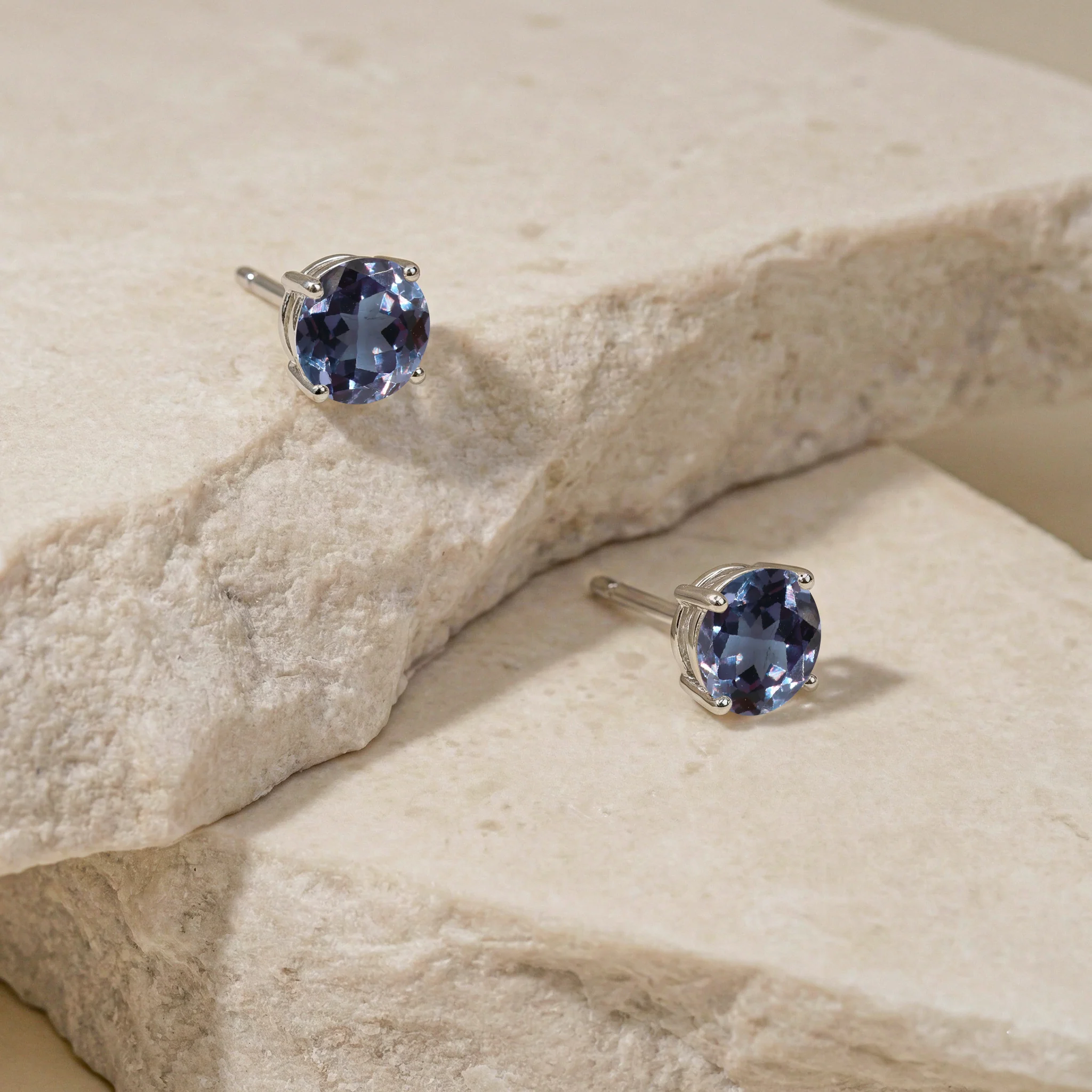 Alexandrite Round Stud Earrings in 925 Sterling Silver 5.15ct - Image 5