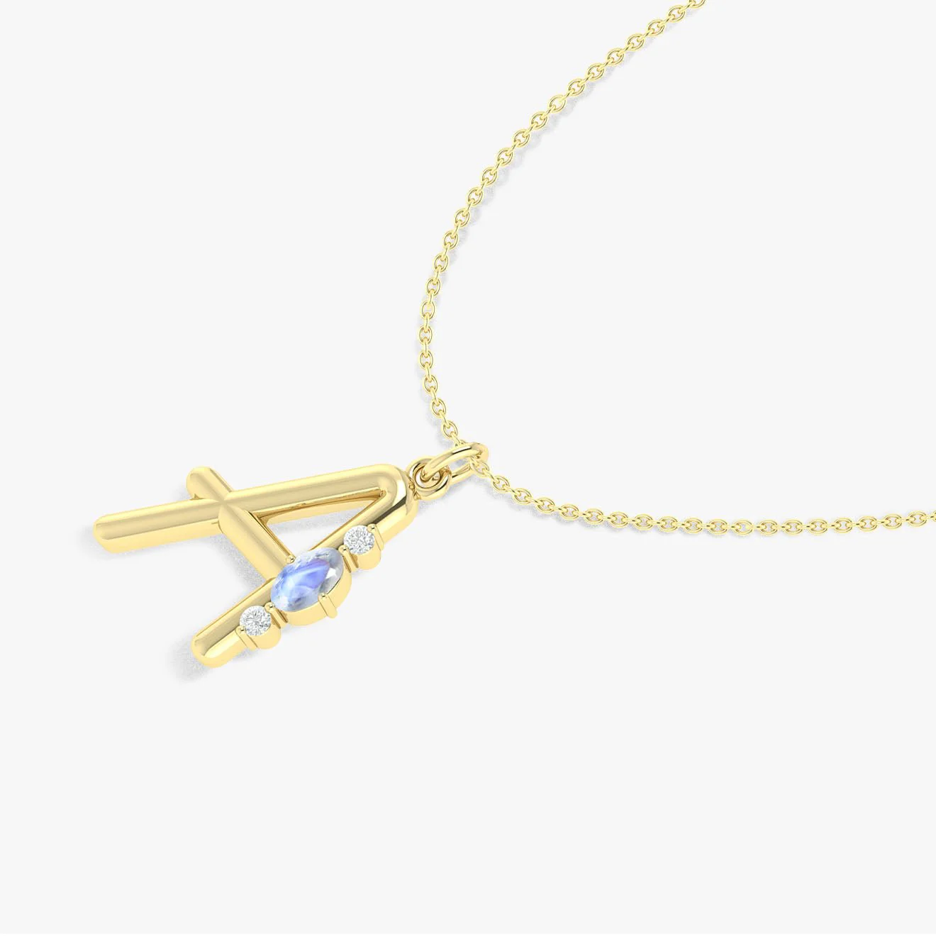 Alphabet Initial A Pendant Necklace with Natural Moonstone & Zircon - Image 4