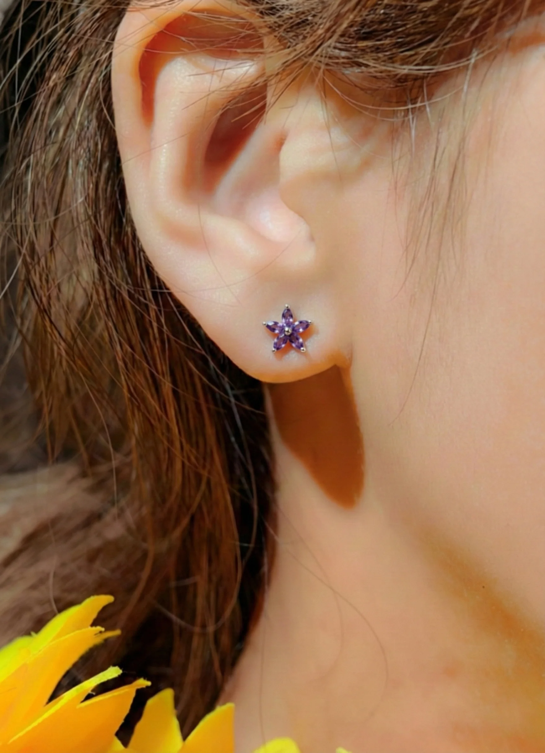 Amethyst Flower and Marquis Shape Stud Earring in 925 Sterling Silver 4X2 MM 3ct. - Image 5