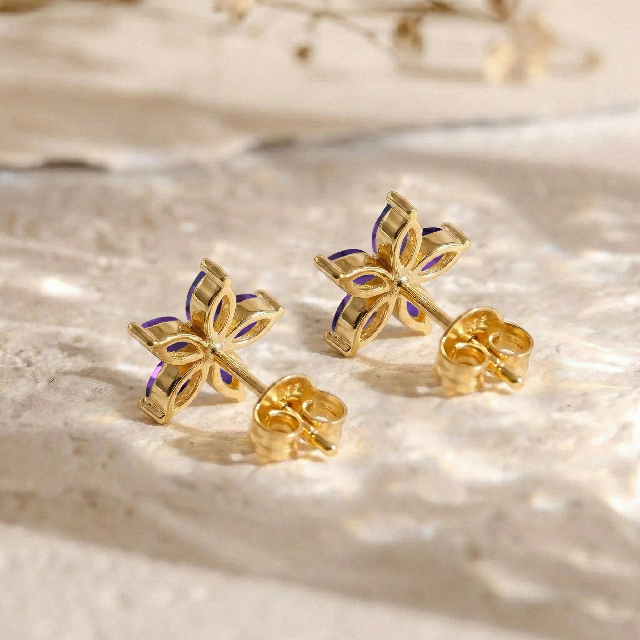 Amethyst Flower and Marquis Shape Stud Earring in 925 Sterling Silver 4X2 MM 3ct. - Image 9