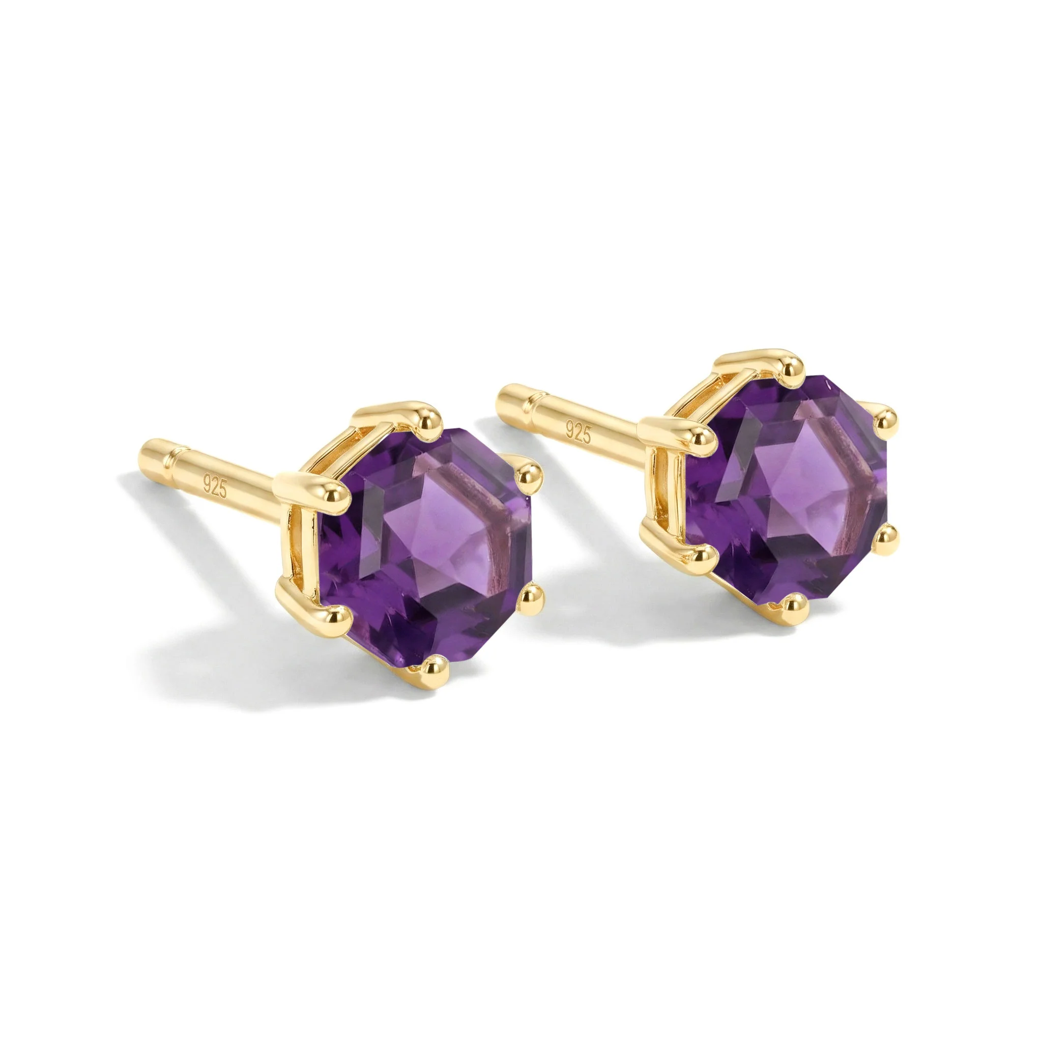 Amethyst Hexagon Stud Earring in 925 Sterling Silver 6 MM 2ct - Image 8