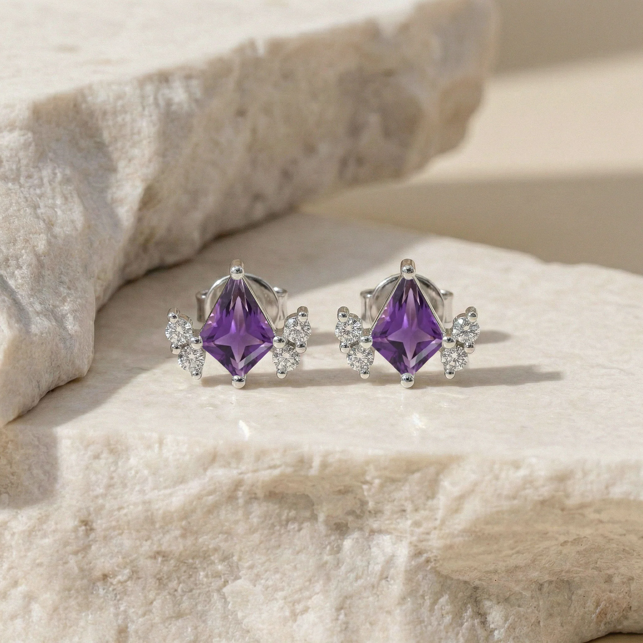 Amethyst Kite Stud Earrings in 925 Sterling Silver 6x4 MM 1ct - Image 6