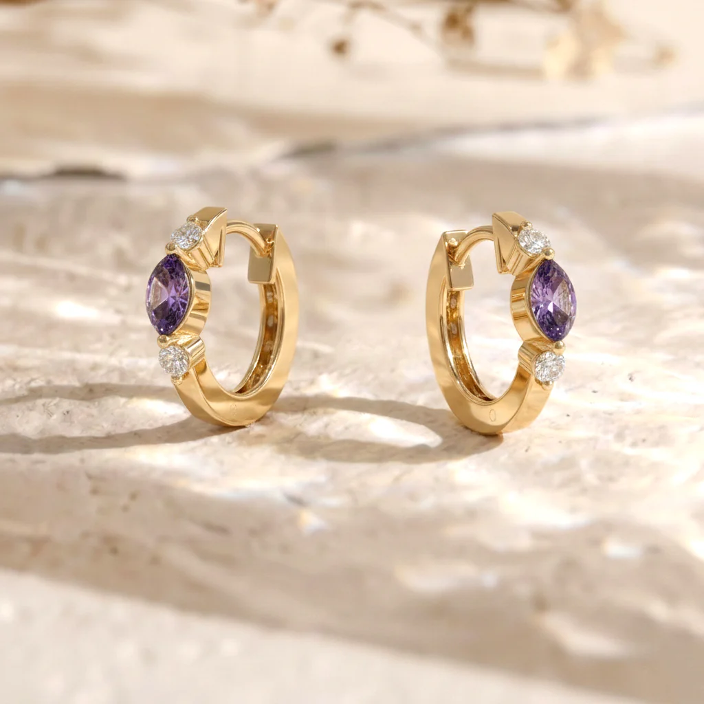 Amethyst Marquise Hoop Earring in 925 Sterling Silver 5x3 MM 1 -ct. - Image 10