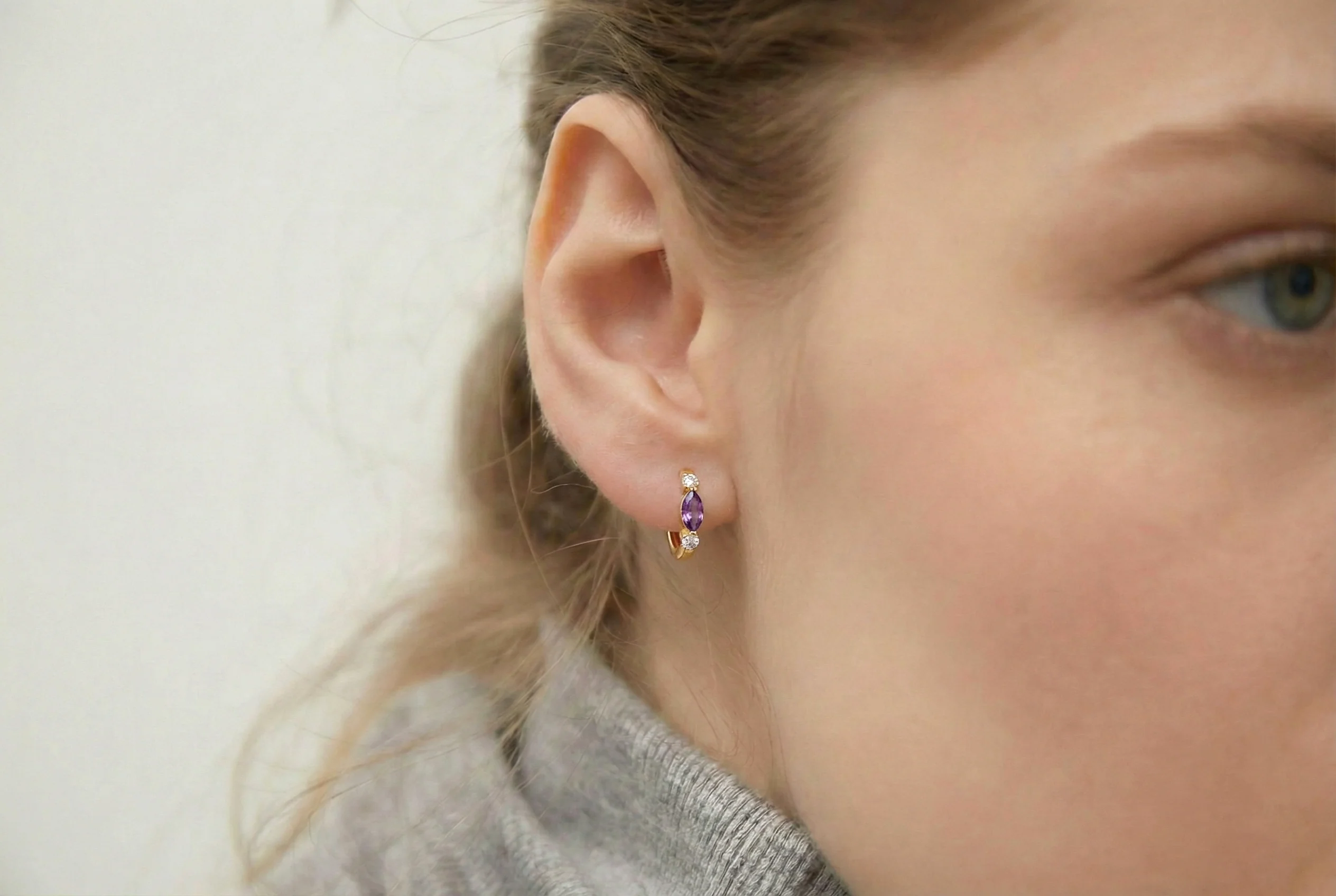 Amethyst Marquise Hoop Earring in 925 Sterling Silver 5x3 MM 1 -ct. - Image 14