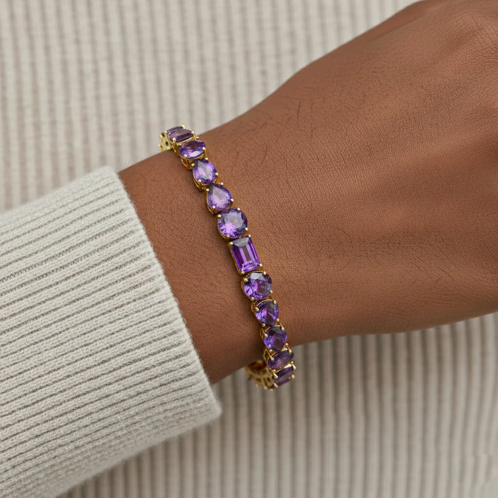 Amethyst Multi Shape Tennis Bracelet in 925 Sterling Silver 15.65 CT - Image 11