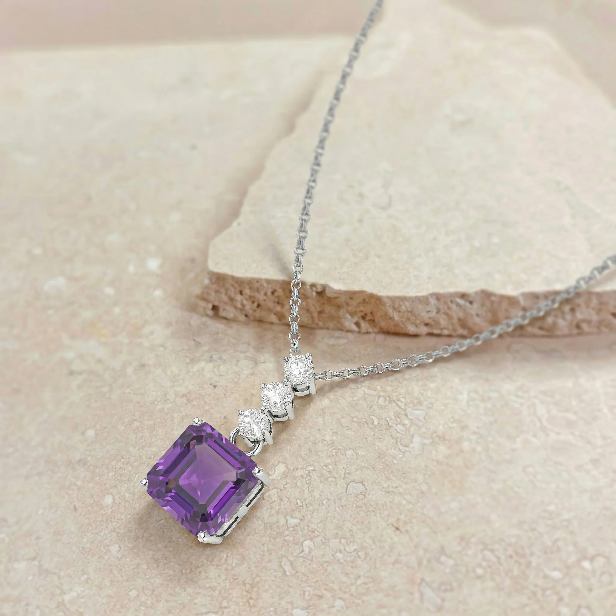 Amethyst Octagon Solitaire Pendant Necklace in 925 Sterling Silver 8 MM 2ct - Image 4