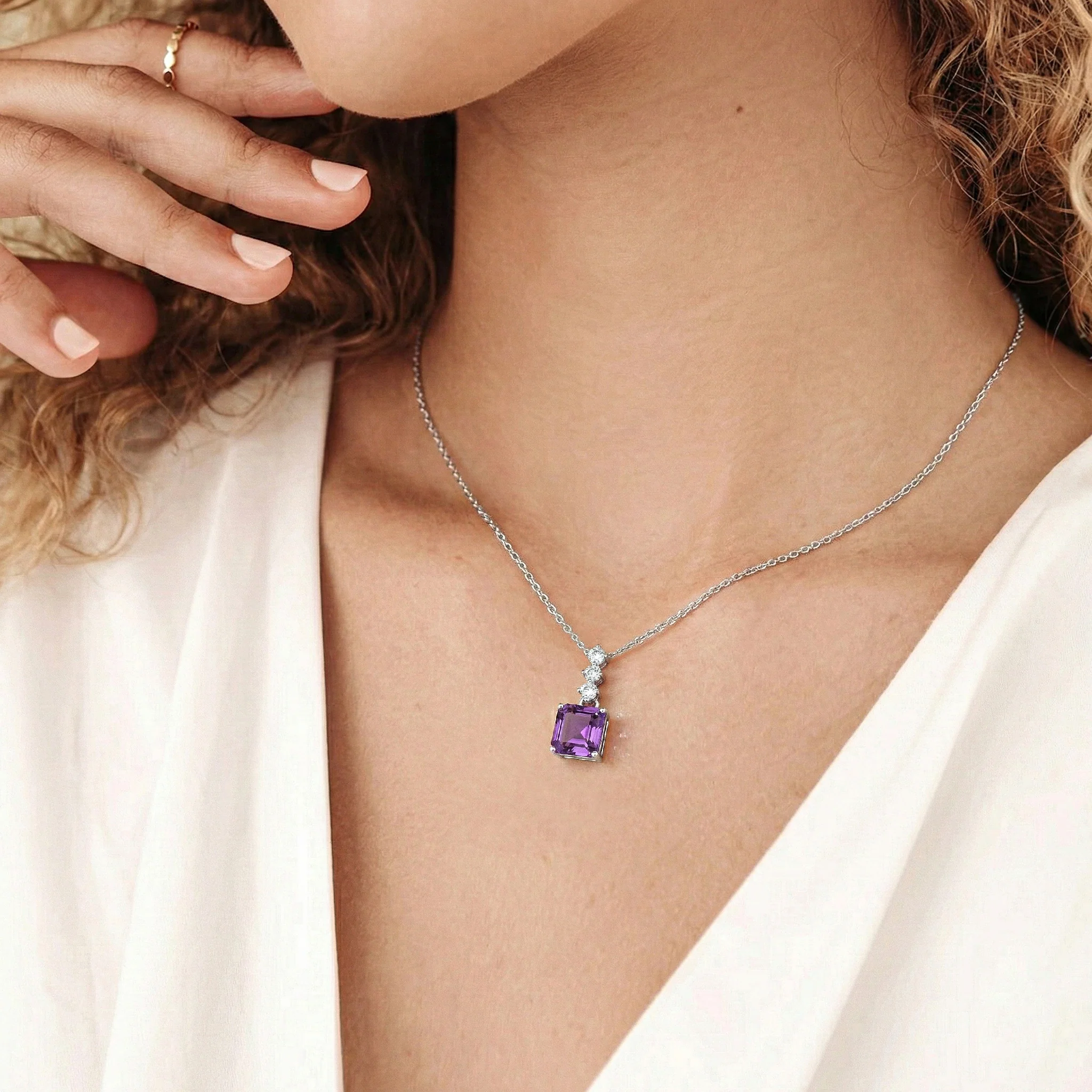Amethyst Octagon Solitaire Pendant Necklace in 925 Sterling Silver 8 MM 2ct - Image 6