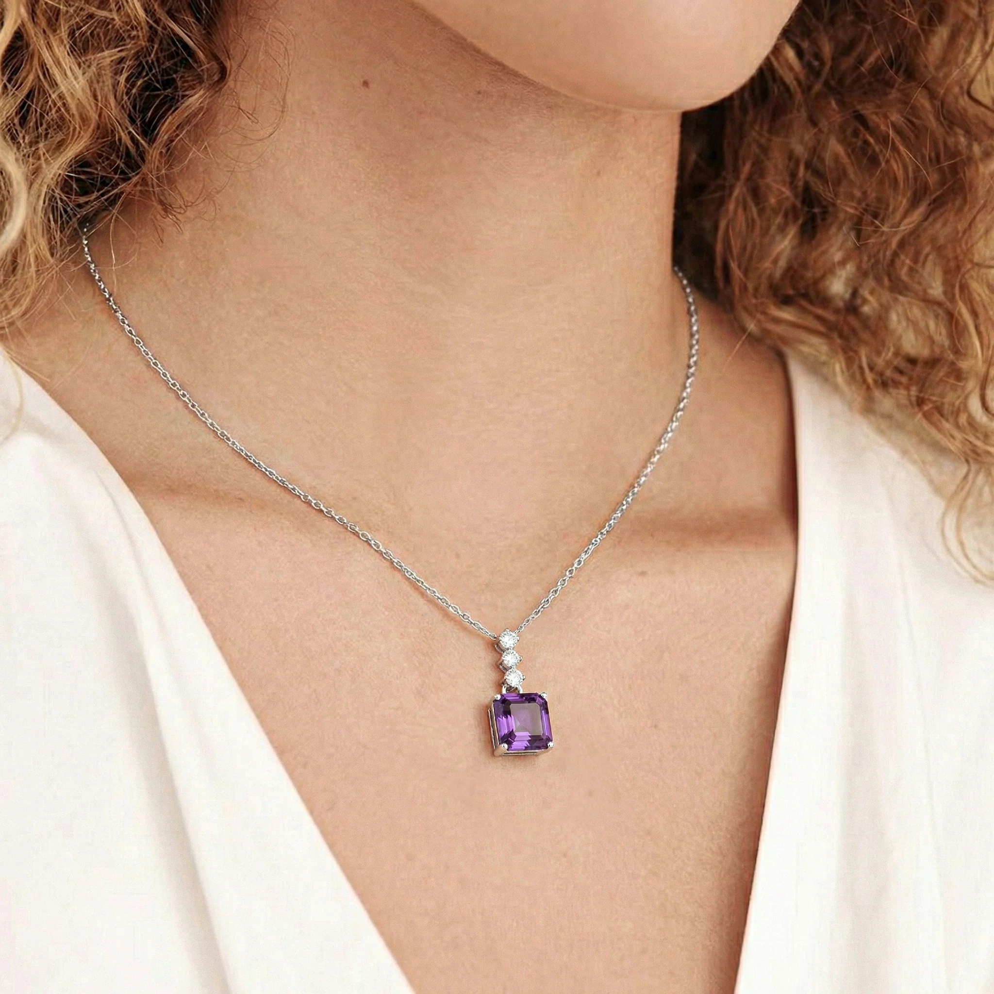 Amethyst Octagon Solitaire Pendant Necklace in 925 Sterling Silver 8 MM 2ct - Image 7