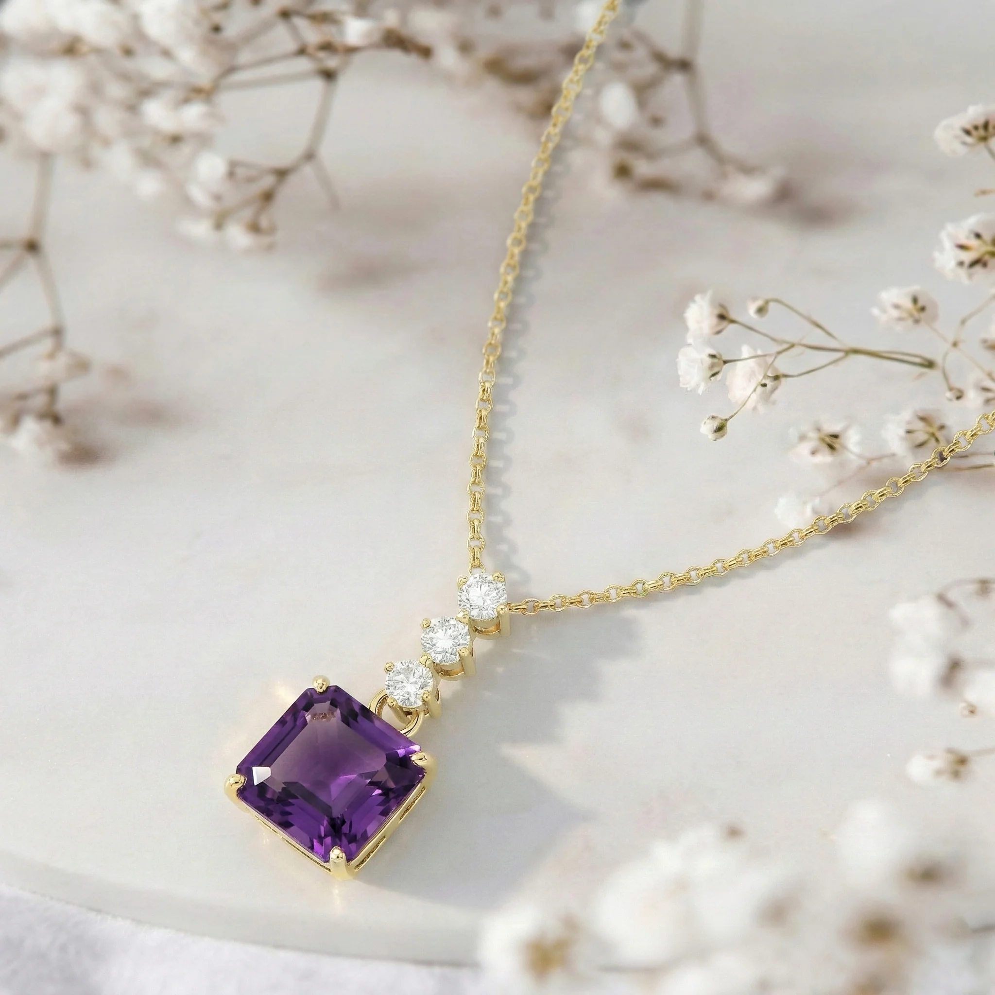 Amethyst Octagon Solitaire Pendant Necklace in 925 Sterling Silver 8 MM 2ct - Image 8
