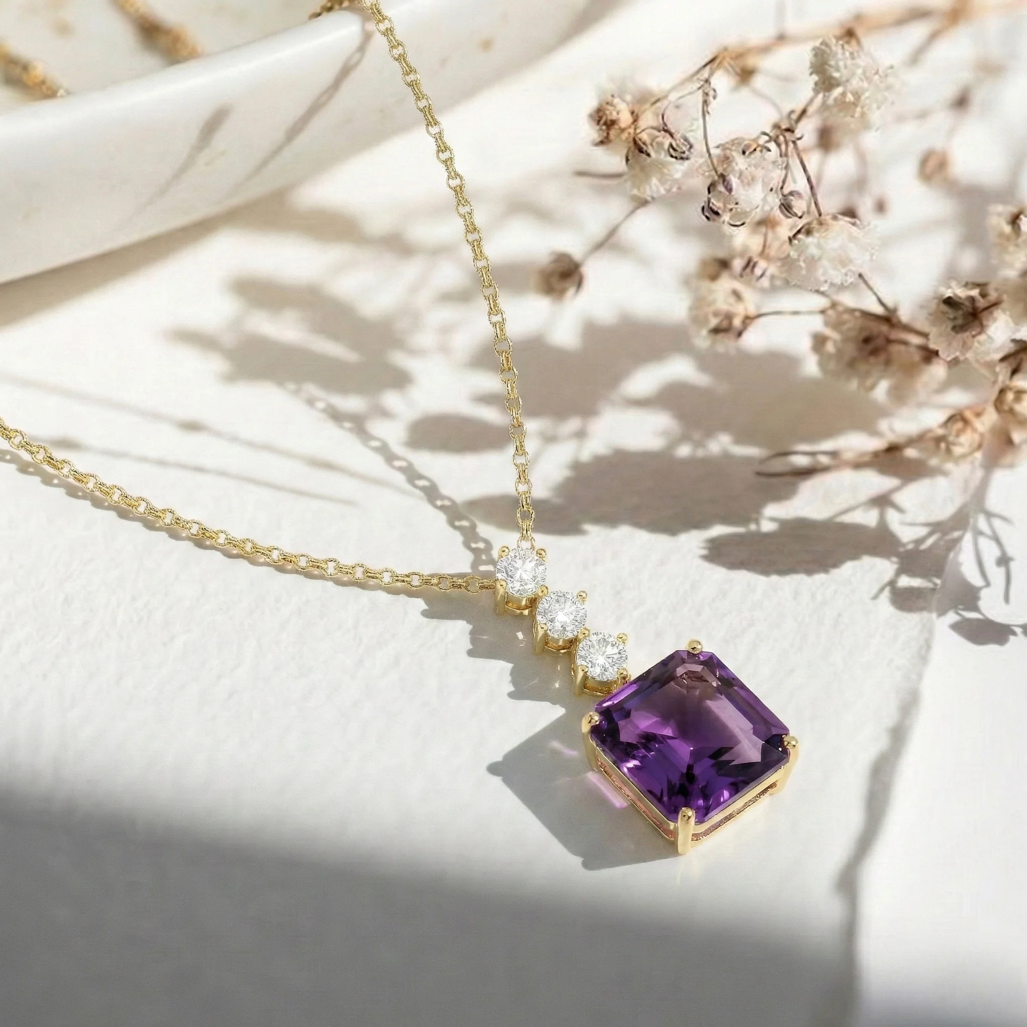 Amethyst Octagon Solitaire Pendant Necklace in 925 Sterling Silver 8 MM 2ct - Image 9