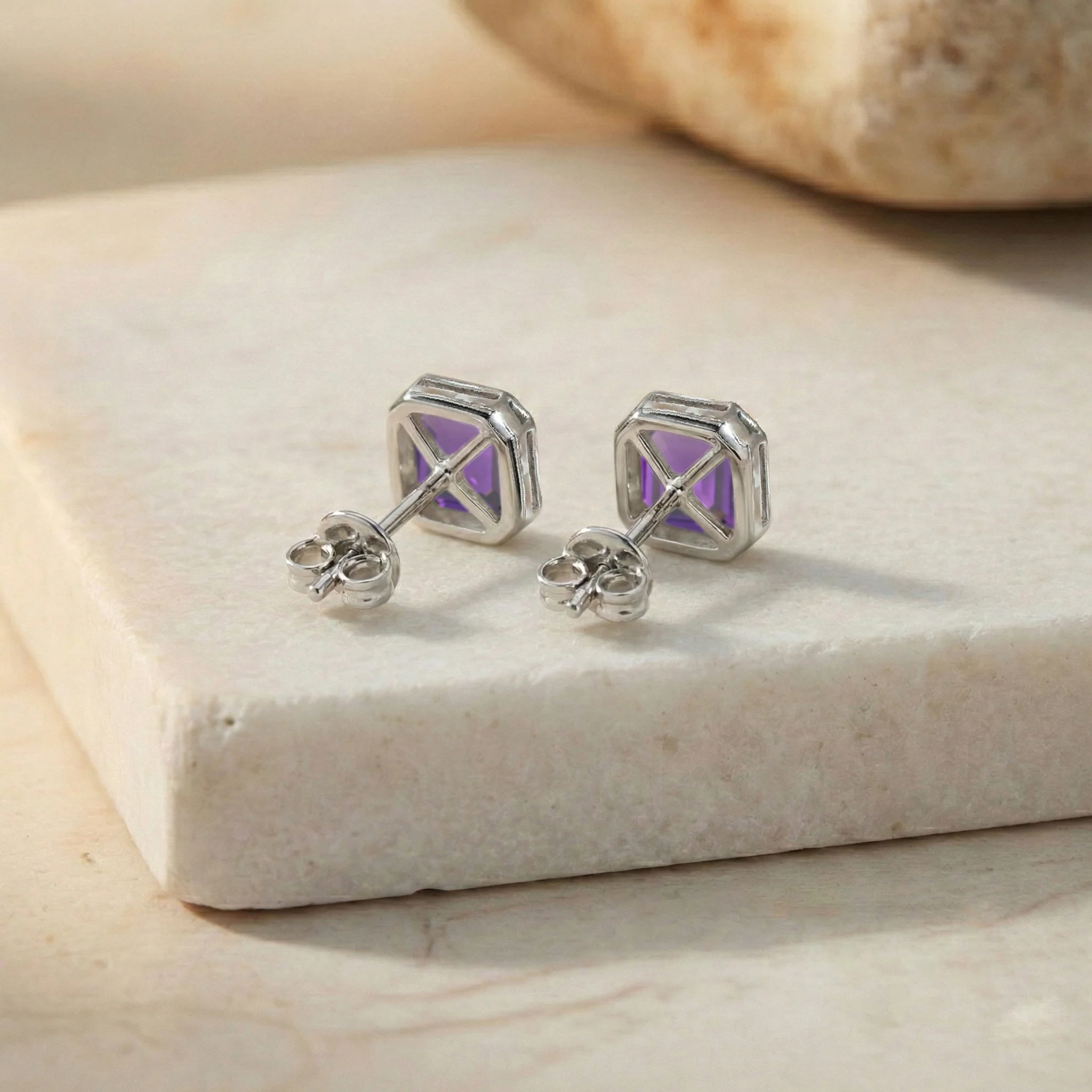 Amethyst Octagon Stud Earring in 925 Sterling Silver 6MM 2ct. - Image 2