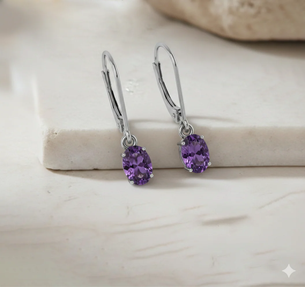 Amethyst Oval Dangle Earring in 925 Sterling Silver 8X6 MM 2.4ct - Image 3