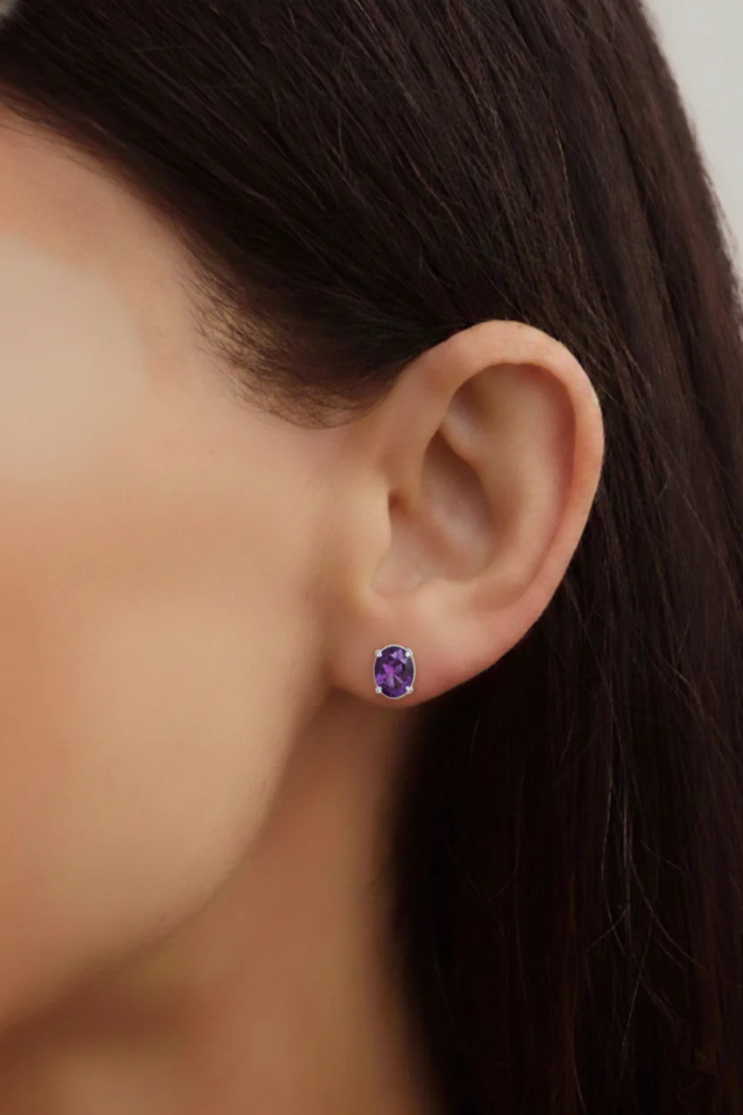 Amethyst Oval Solitaire Stud Earrings in 925 Sterling Silver 5.35ct - Image 9