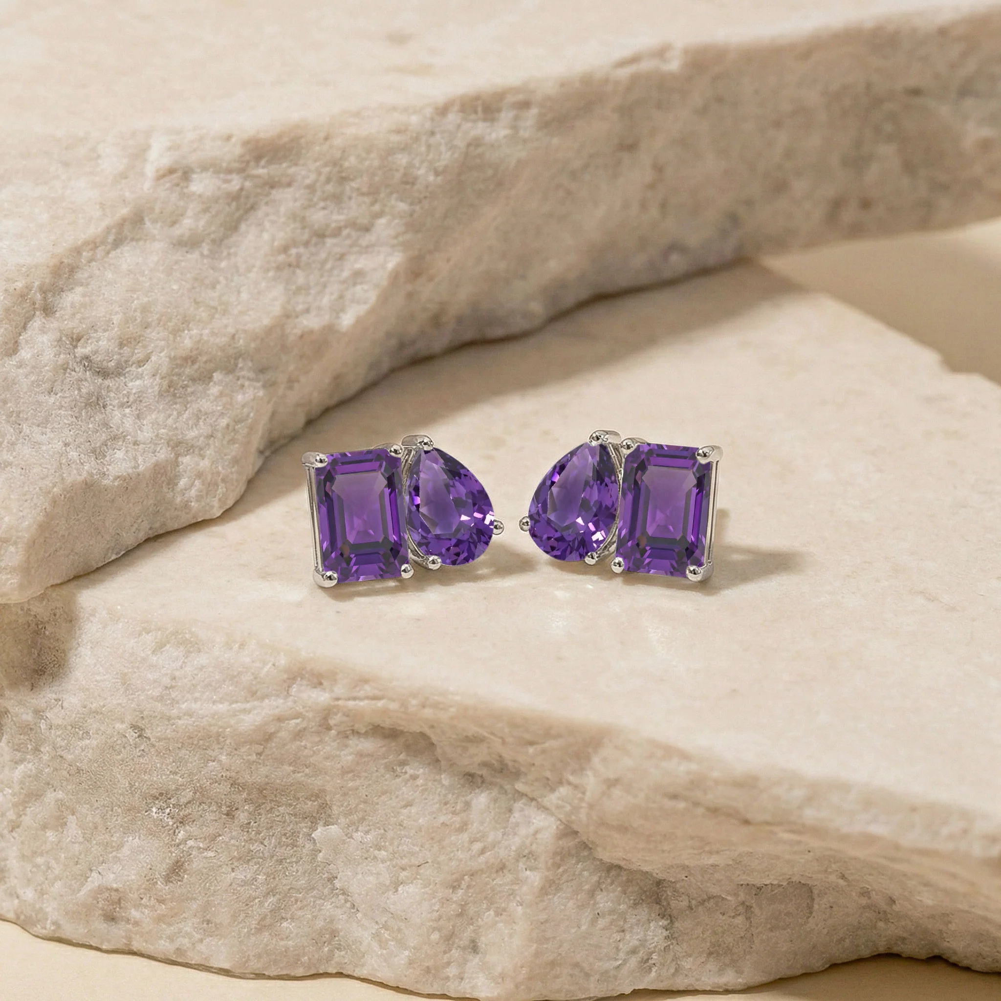 Amethyst Pear and Octagon Stud Earrings in 925 Sterling Silver 6*4MM 2ct - Image 6