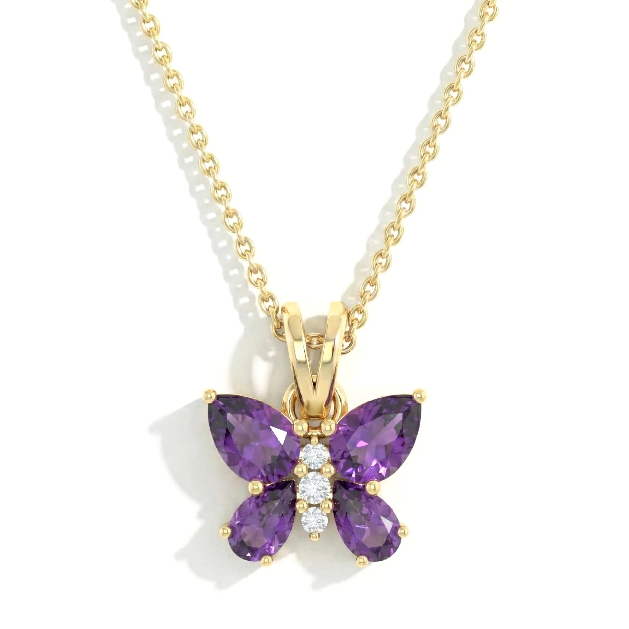 Amethyst Pear Butterfly Pendant Necklace in 925 Sterling Silver 2ct - Image 8
