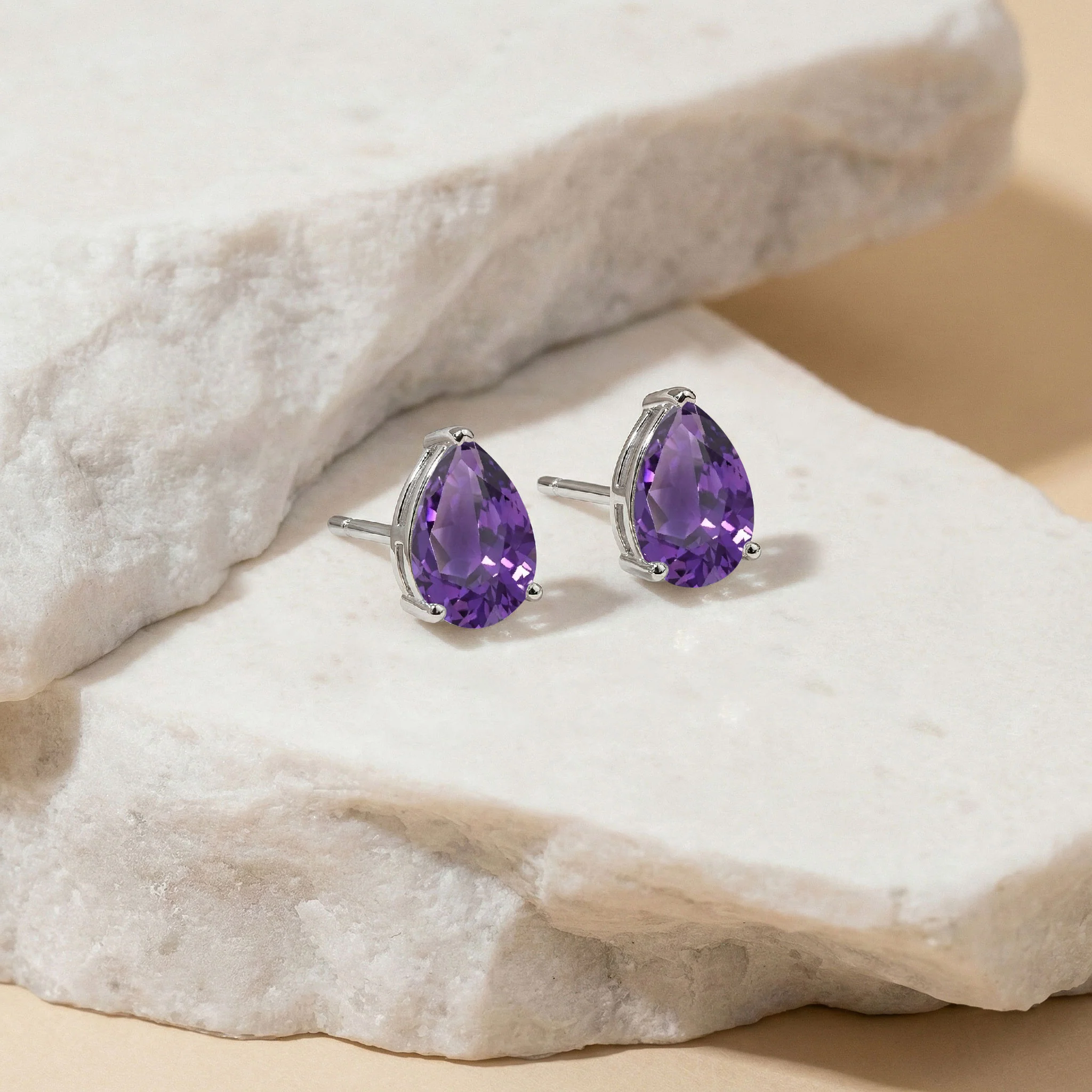 Amethyst Pear Solitaire Stud Earring in 925 Sterling Silver 10X8 MM 5.35ct - Image 2