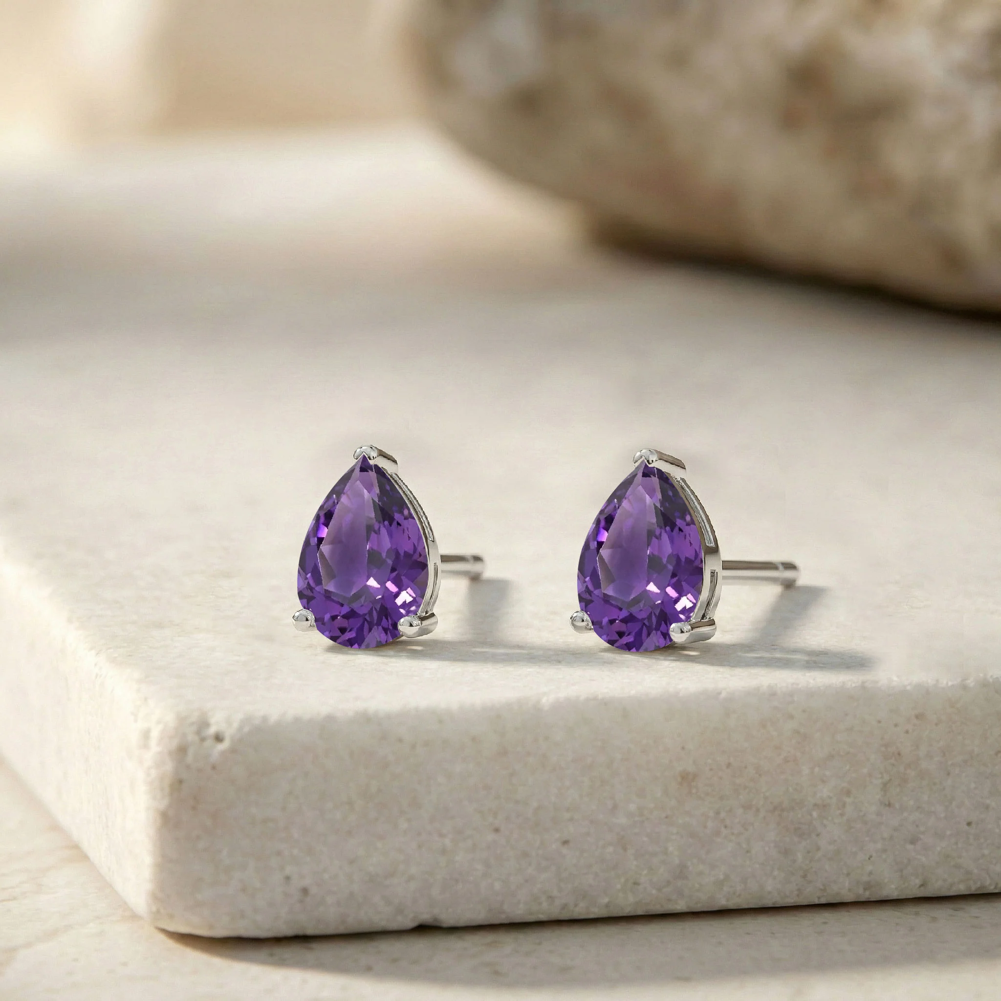 Amethyst Pear Solitaire Stud Earring in 925 Sterling Silver 10X8 MM 5.35ct - Image 3