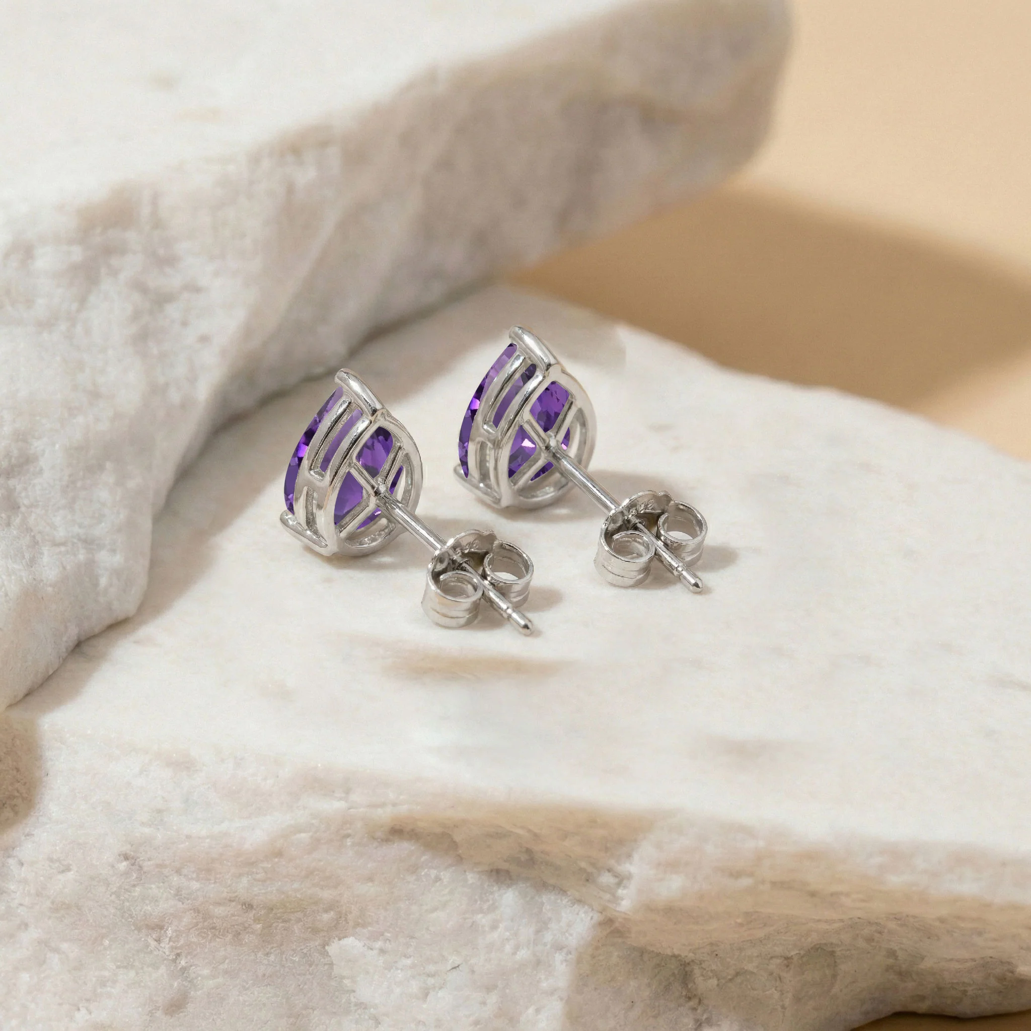 Amethyst Pear Solitaire Stud Earring in 925 Sterling Silver 10X8 MM 5.35ct - Image 4