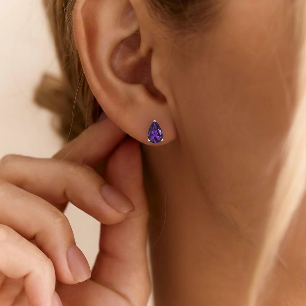 Amethyst Pear Solitaire Stud Earring in 925 Sterling Silver 10X8 MM 5.35ct - Image 5