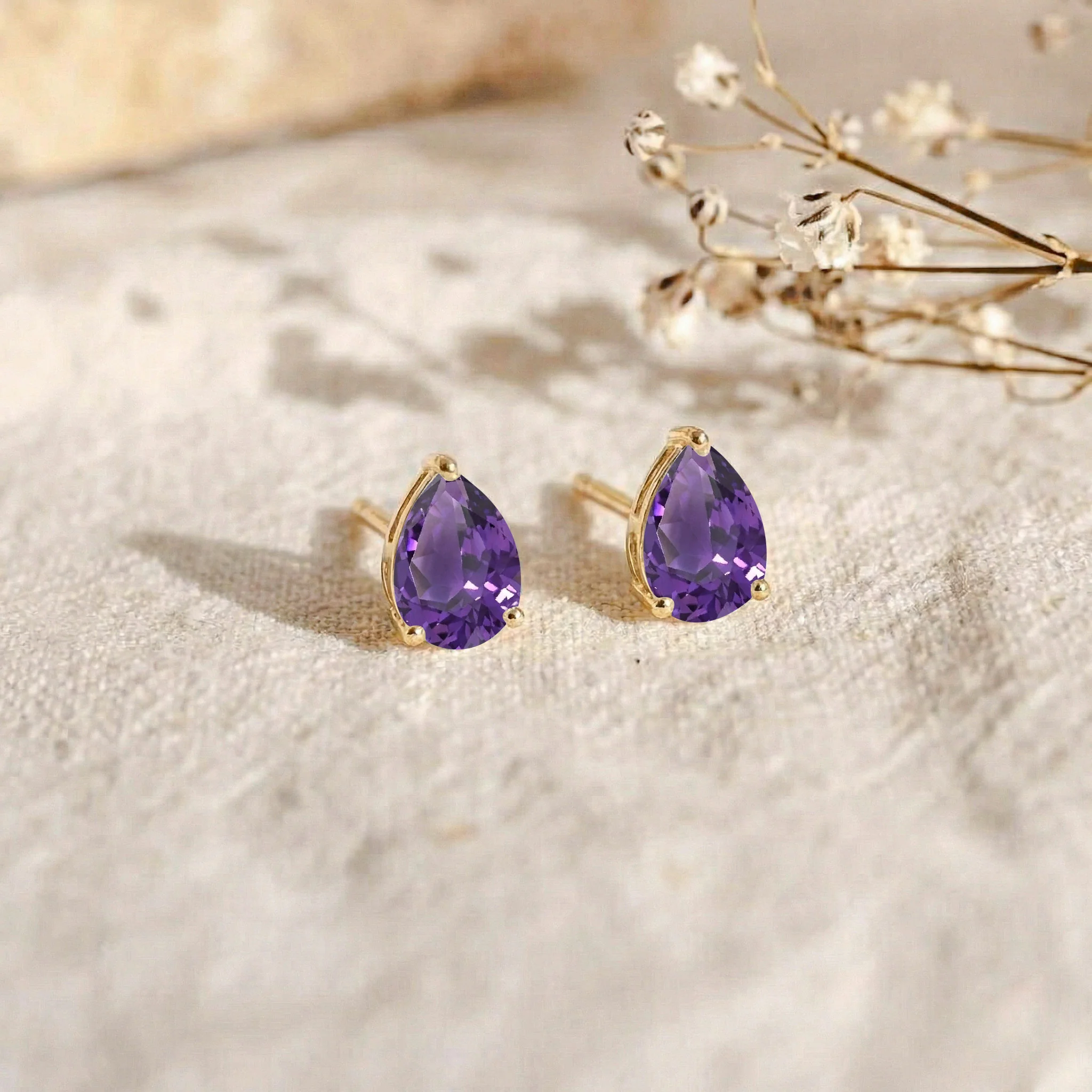 Amethyst Pear Solitaire Stud Earring in 925 Sterling Silver 10X8 MM 5.35ct - Image 9