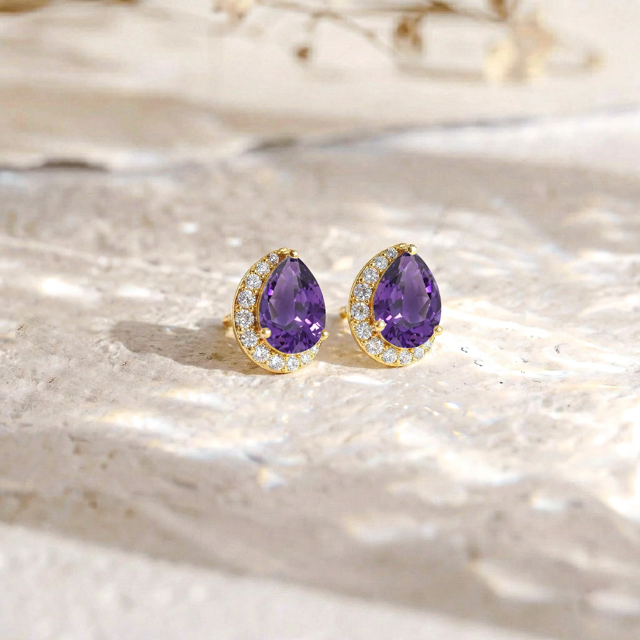 Amethyst Pear Halo Stud Earrings in 925 Sterling Silver 1ct - Image 6