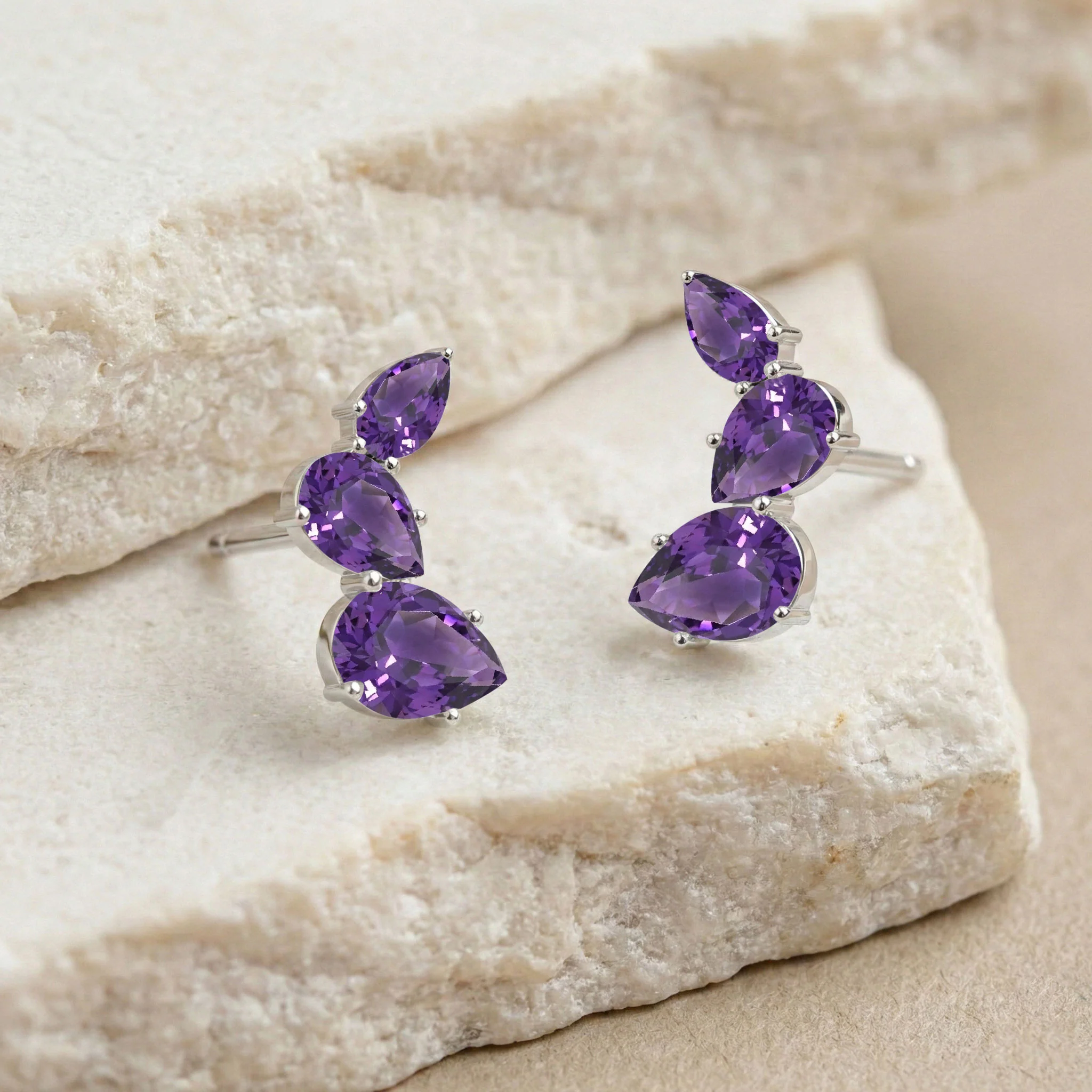 Amethyst Pear Stud Earrings in 925 Sterling Silver 3.30ct - Image 3