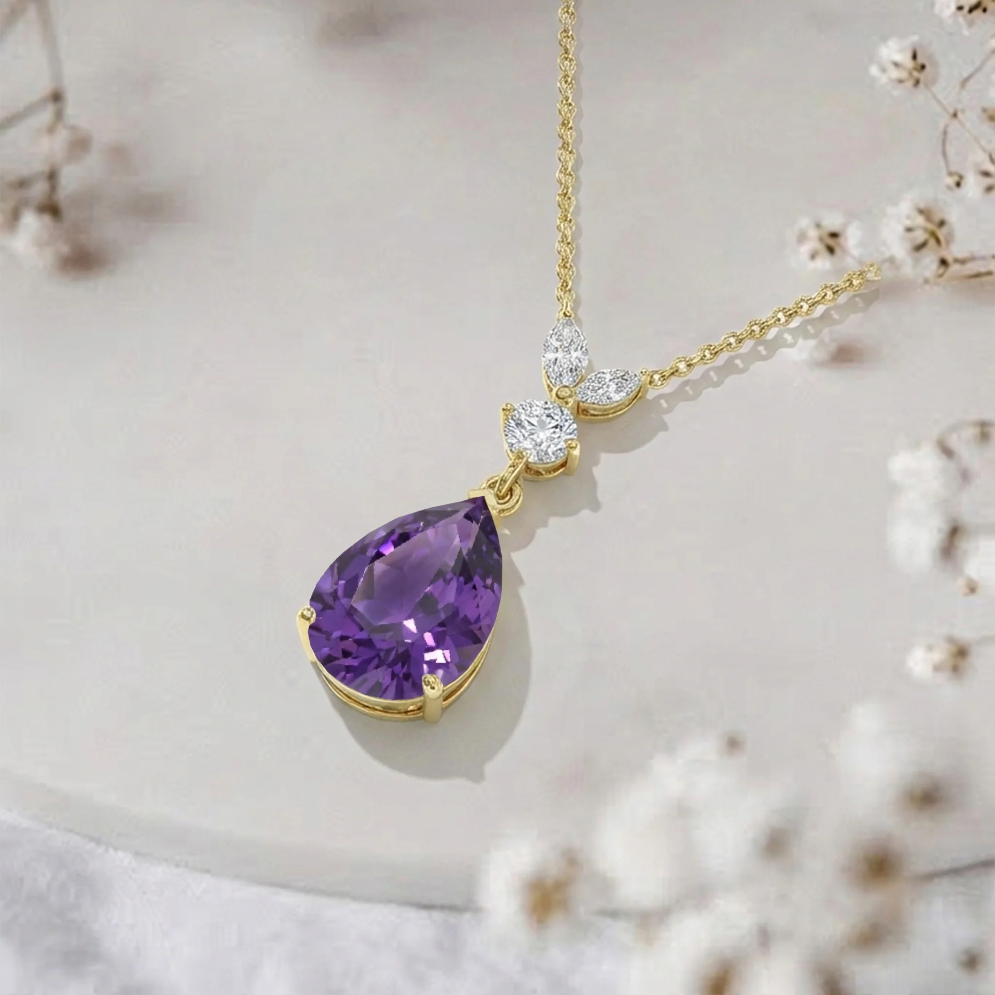 Amethyst Pear Teardrop Pendant Necklace in 925 Sterling Silver 1.7ct - Image 8