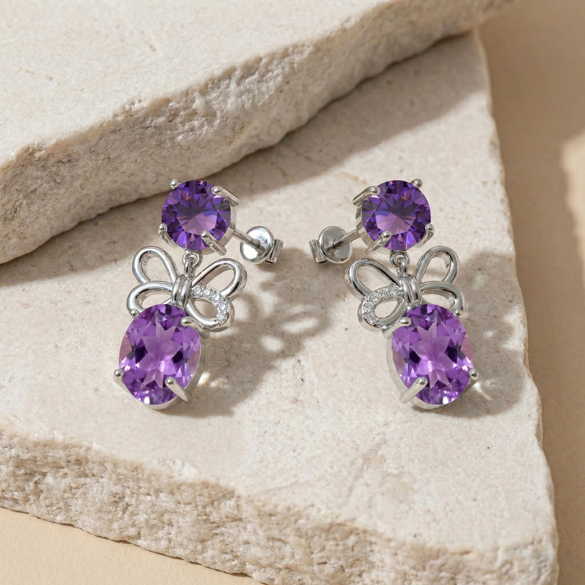 Amethyst Round and Oval Stud Earring in 925 Sterling Silver 6 MM 5-ct. - Image 3